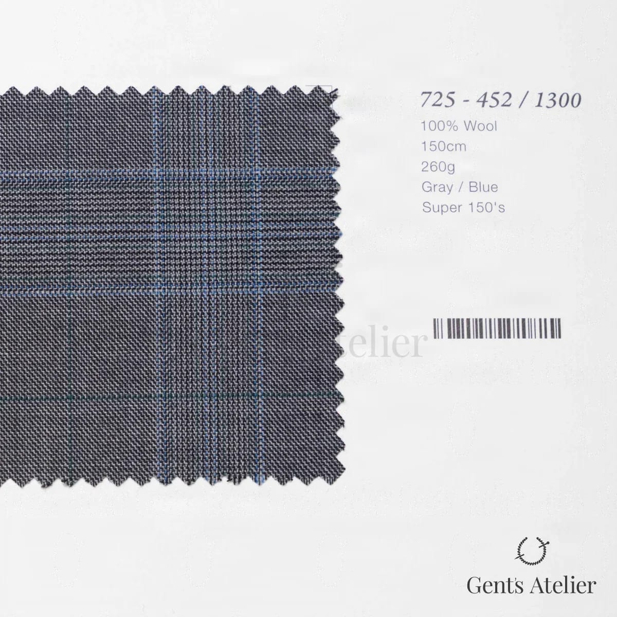 Образец ткани Marzoni 725 - 452 / 1300 с этикеткой — Серый / Синий