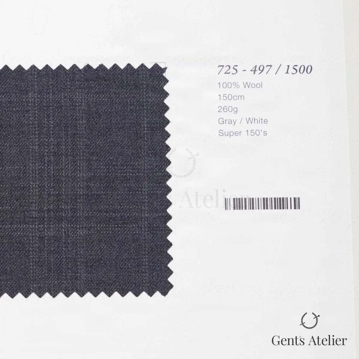 Образец ткани Marzoni 725 - 497 / 1500 с этикеткой — Серый / Белый
