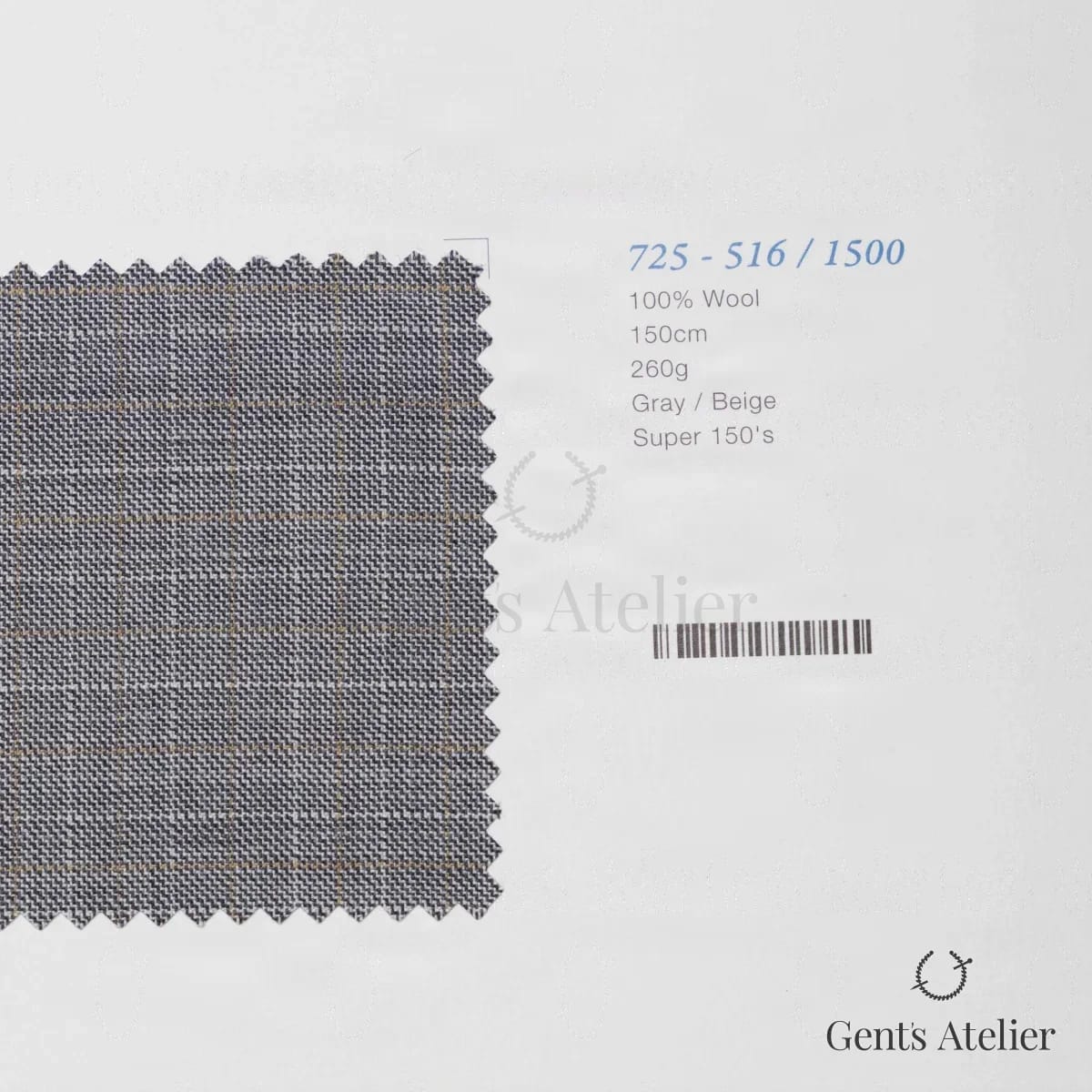 Образец ткани Marzoni 725 - 516 / 1500 с этикеткой — Серый / Бежевый
