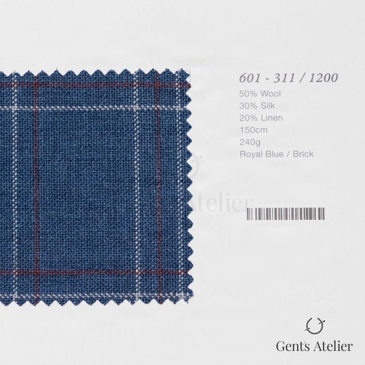Образец ткани Marzoni 601 - 311 / 1200 с этикеткой — Синий / Кирпичный