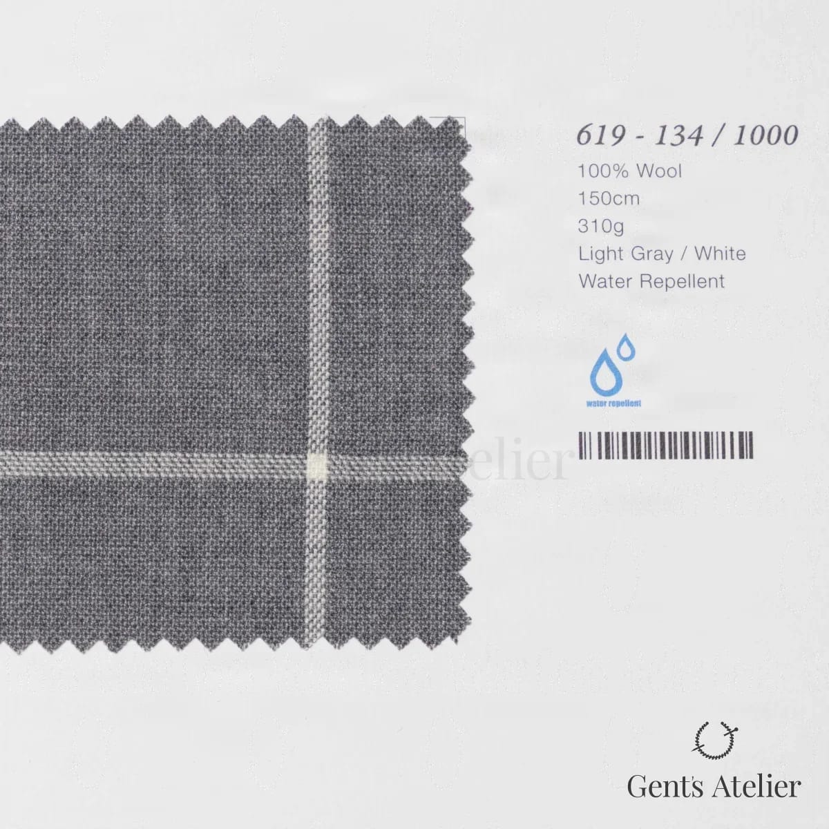 Образец ткани Marzoni 619 - 134 / 1000 с этикеткой — Светло-серый / Белый
