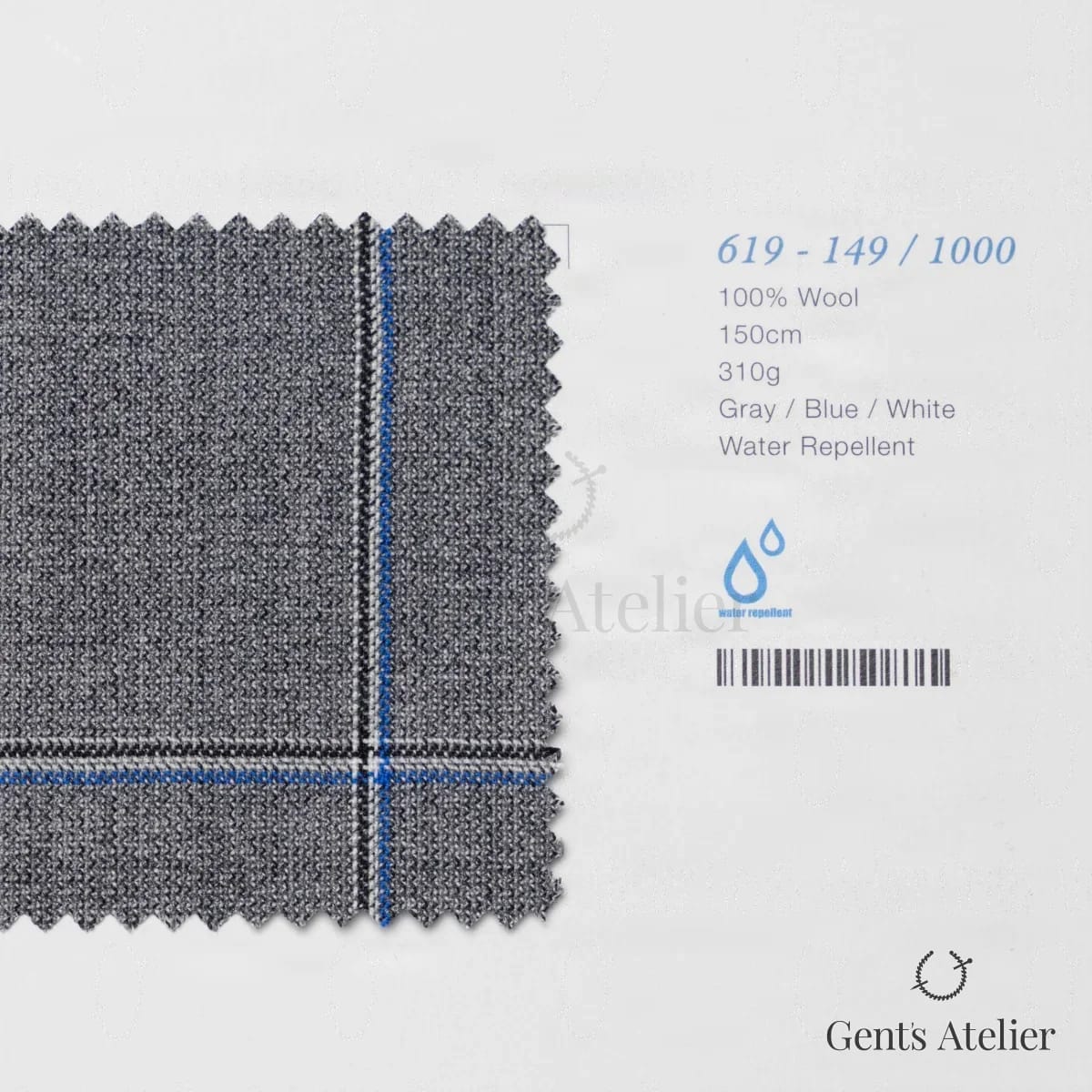 Образец ткани Marzoni 619 - 149 / 1000 с этикеткой — Серый / Синий / Белый