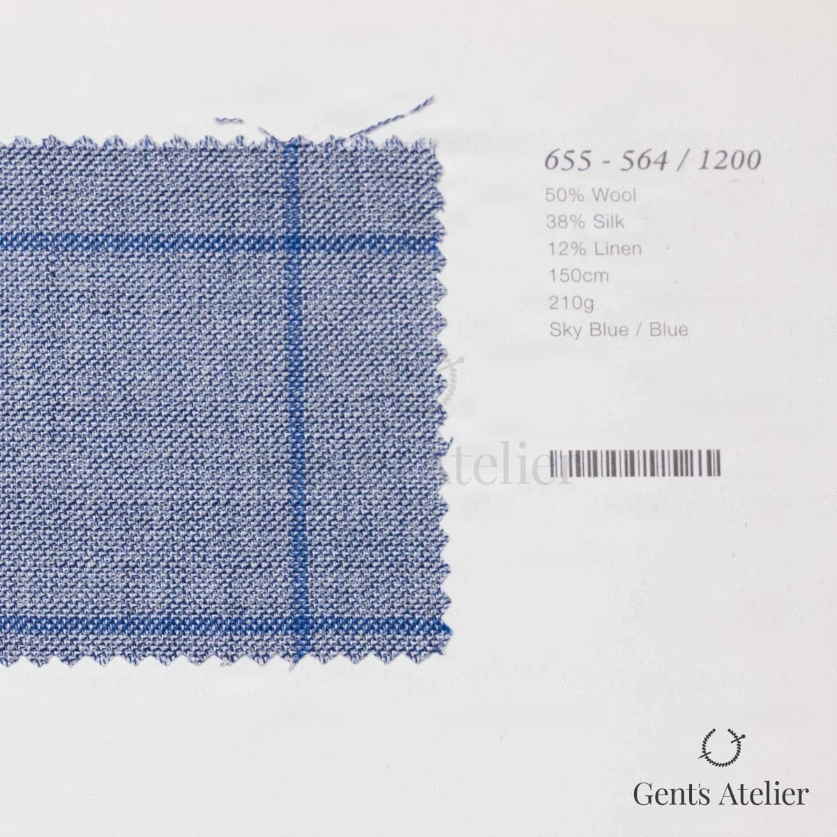 Образец ткани Marzoni 655 - 564 / 1200 с этикеткой — Голубой / Синий