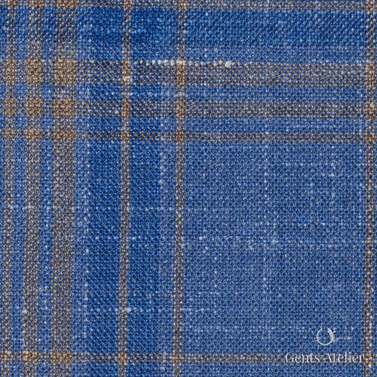 Костюмная ткань Marzoni 655 - 571 / 1200 — Голубой / Песочный, виндоупейн, 71% шерсть, 15% Silk, 14% Linen
