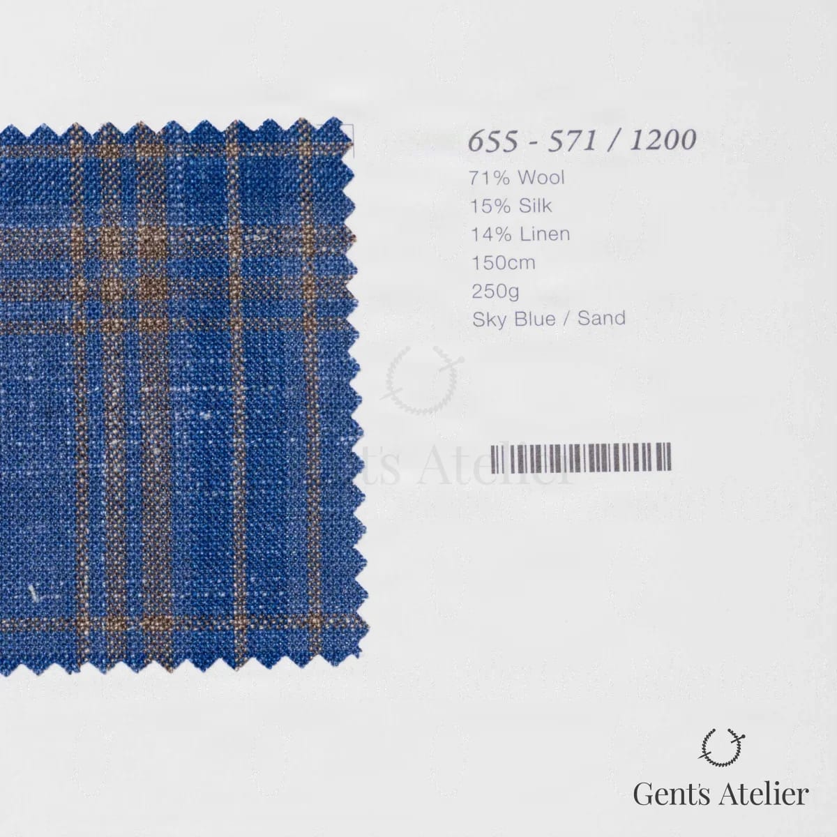 Образец ткани Marzoni 655 - 571 / 1200 с этикеткой — Голубой / Песочный