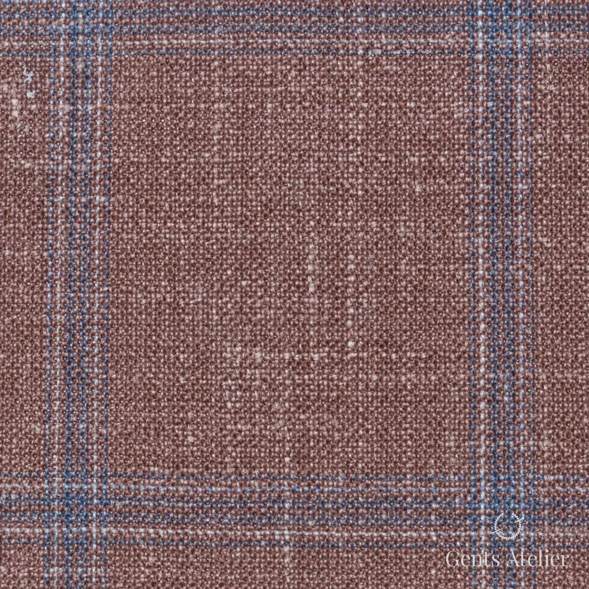 Костюмная ткань Marzoni 655 - 578 / 1200 — Коралловый / Голубой, виндоупейн, 71% шерсть 15% Silk 14% Linen