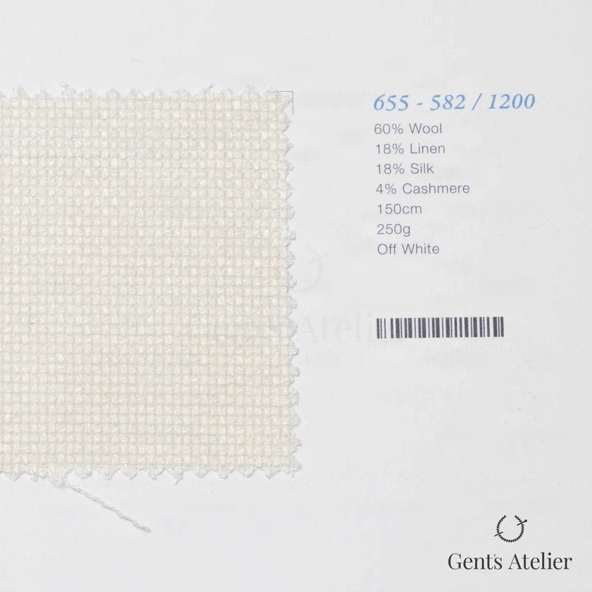 Образец ткани Marzoni 655 - 582 / 1200 с этикеткой — Молочно-белый