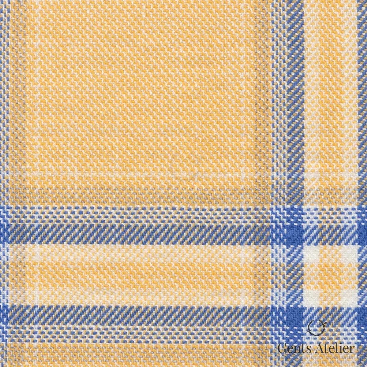 Костюмная ткань Marzoni 655 - 599 / 1400 — Жёлтый / Тёмно-синий, в клетку, 55% шерсть 34% Silk 11% Linen