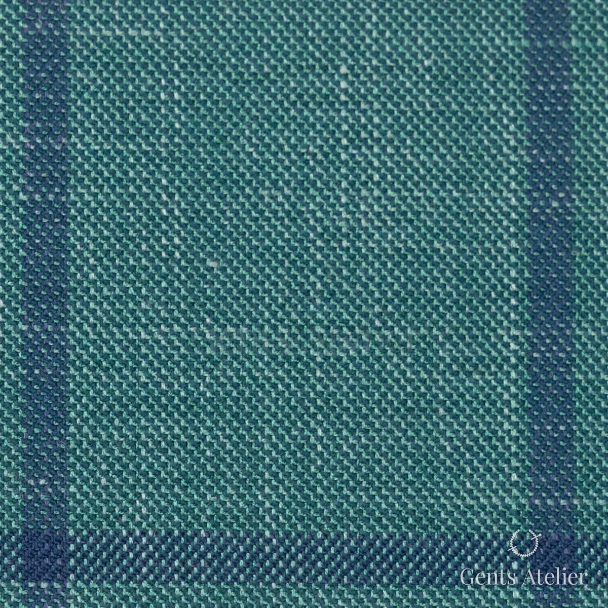 Костюмная ткань Marzoni 655 - 601 / 1400 — Зелёный / Тёмно-синий, виндоупейн, 55% шерсть 34% Silk 11% Linen