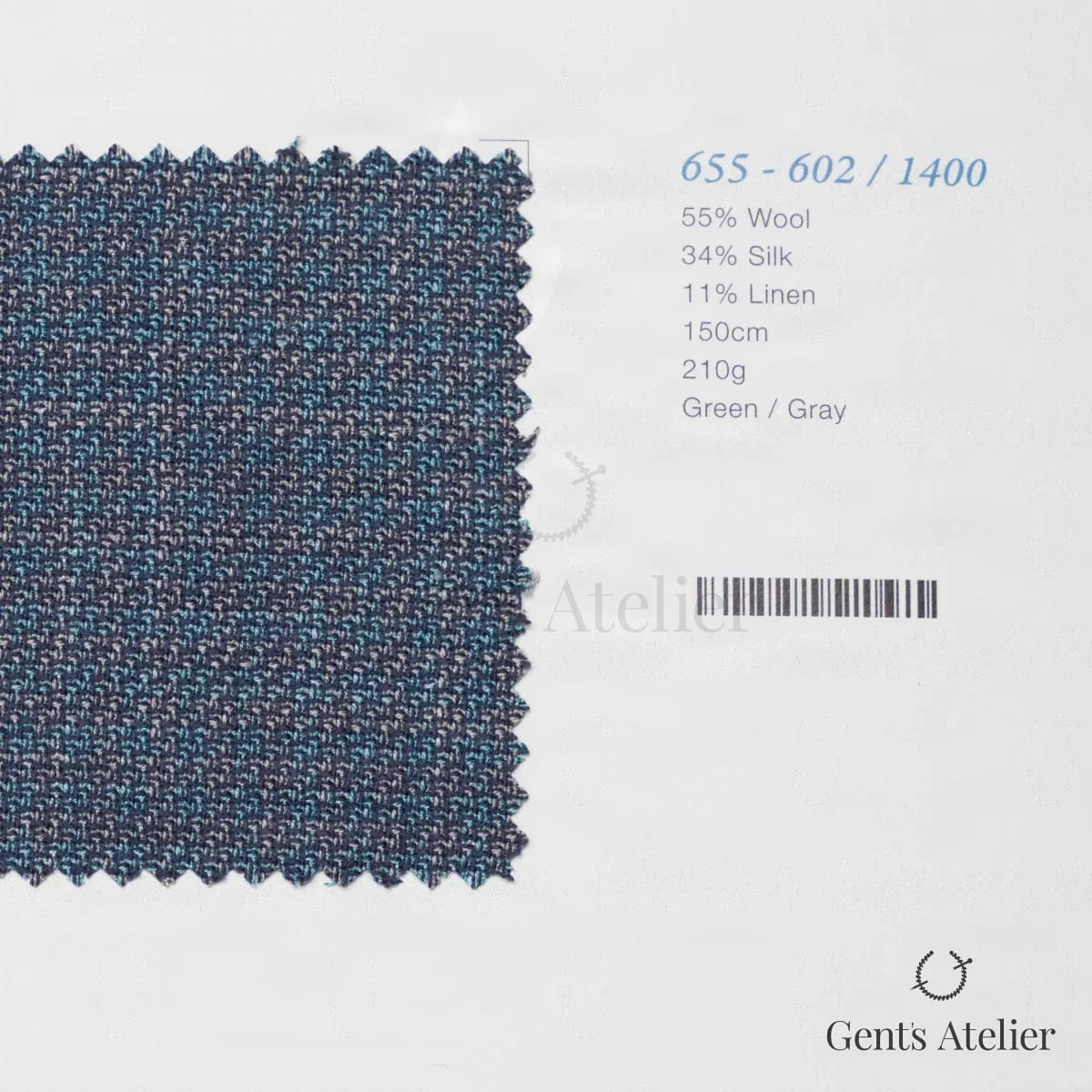 Образец ткани Marzoni 655 - 602 / 1400 с этикеткой — Зелёный / Серый