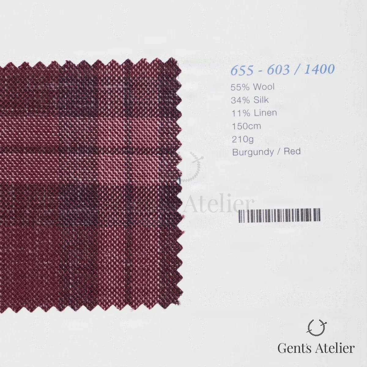 Образец ткани Marzoni 655 - 603 / 1400 с этикеткой — Бордовый / Красный