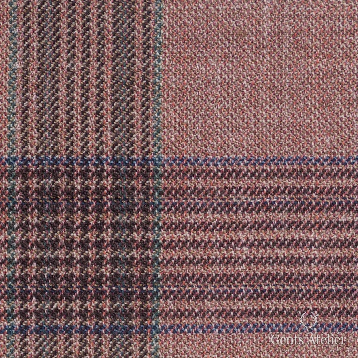 Костюмная ткань Marzoni 655 - 605 / 1400 — Коралловый / Зелёный, в клетку, 55% шерсть, 34% Silk, 11% Linen