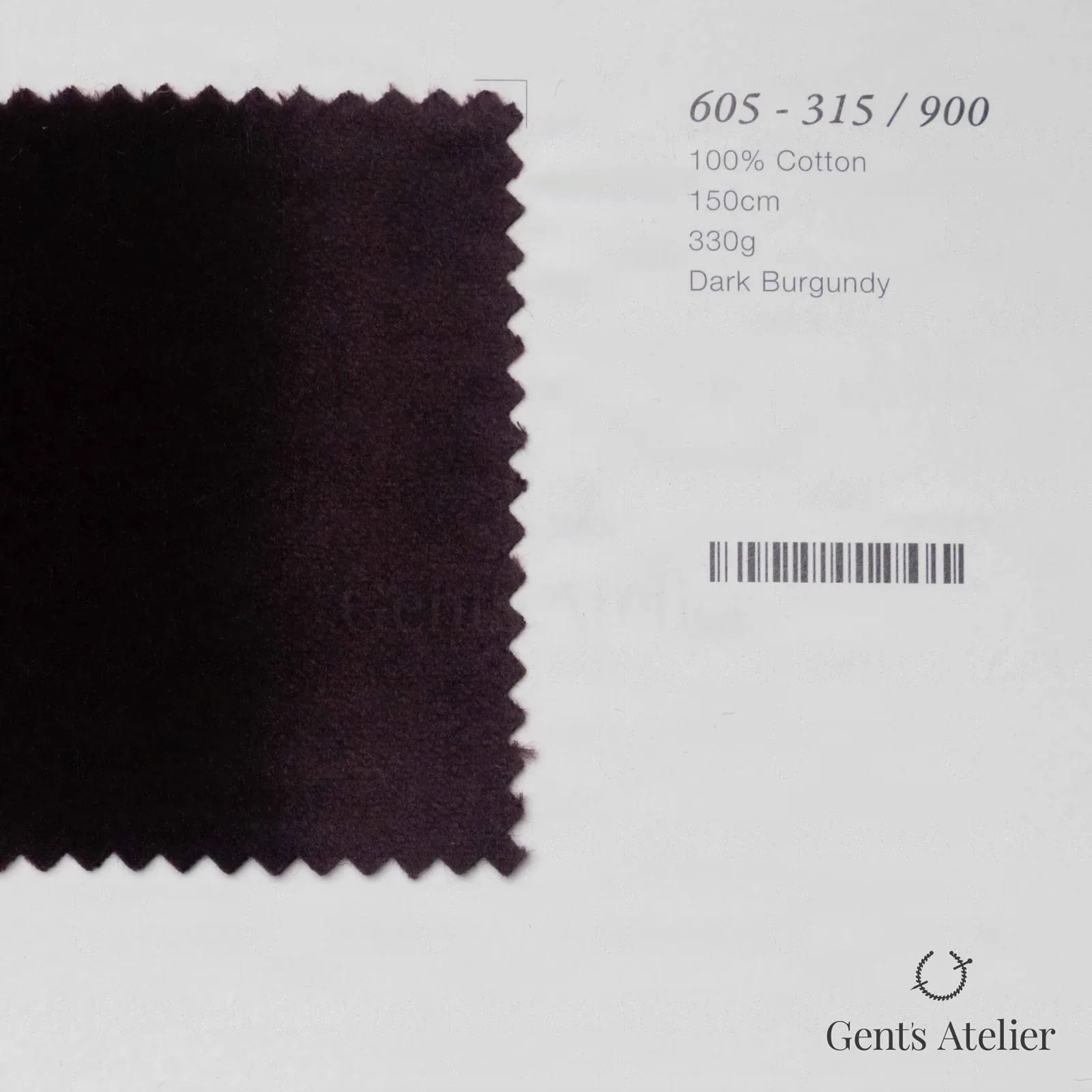 Образец ткани Marzoni 605 - 315 / 900 с этикеткой — Dark Burgundy