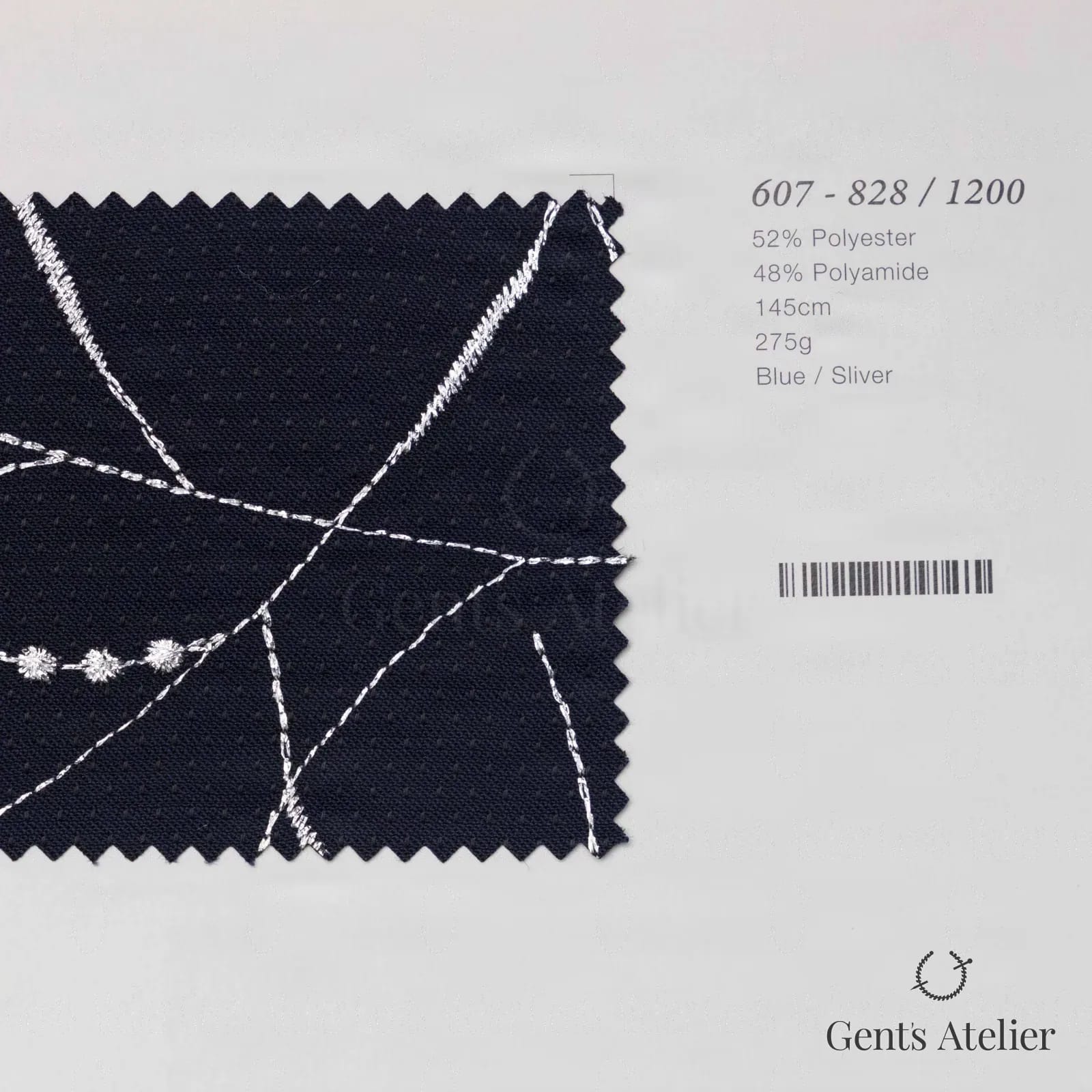 Образец ткани Marzoni 607 - 828 / 1200 с этикеткой — Синий / Sliver