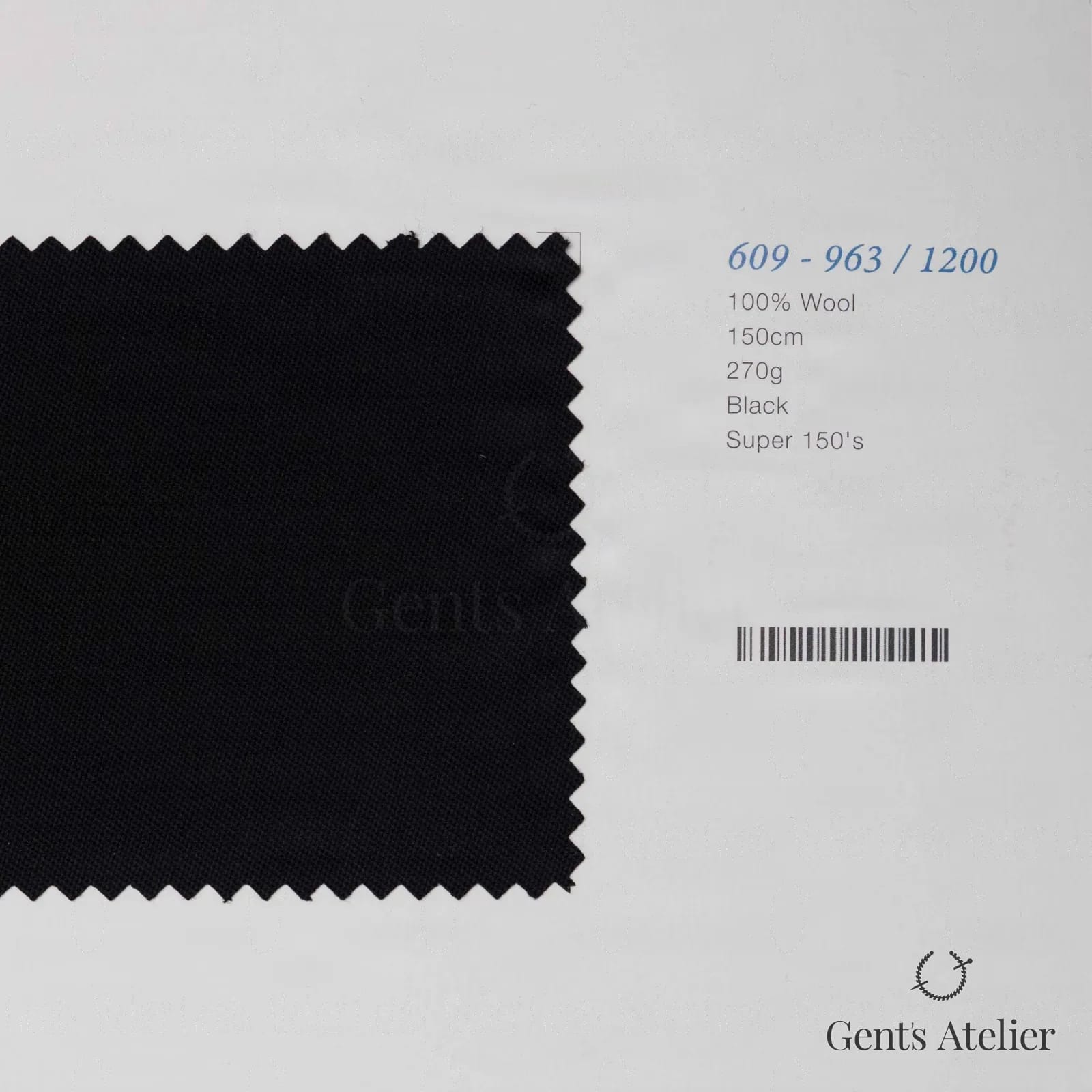 Образец ткани Marzoni 609 - 963 / 1200 с этикеткой — Чёрный