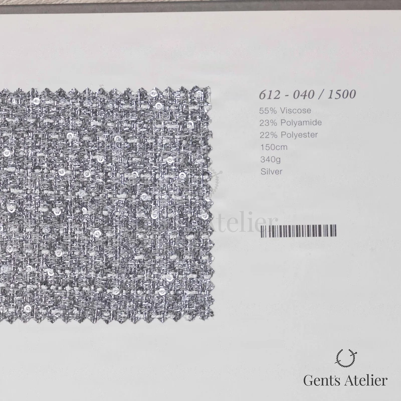 Образец ткани Marzoni 612 - 040 / 1500 с этикеткой — Silver