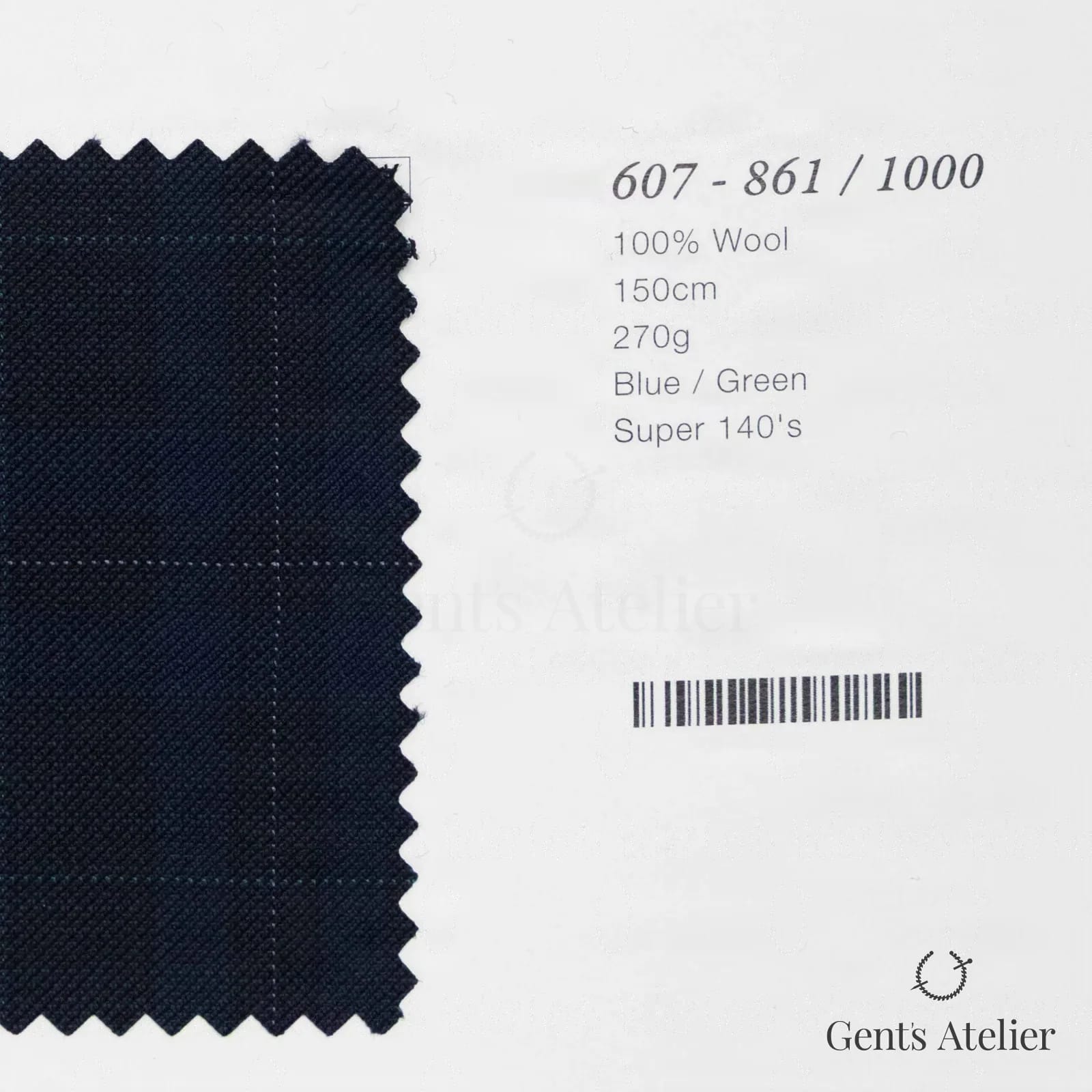 Образец ткани Marzoni 607 - 861 / 1000 с этикеткой — Синий / Зелёный