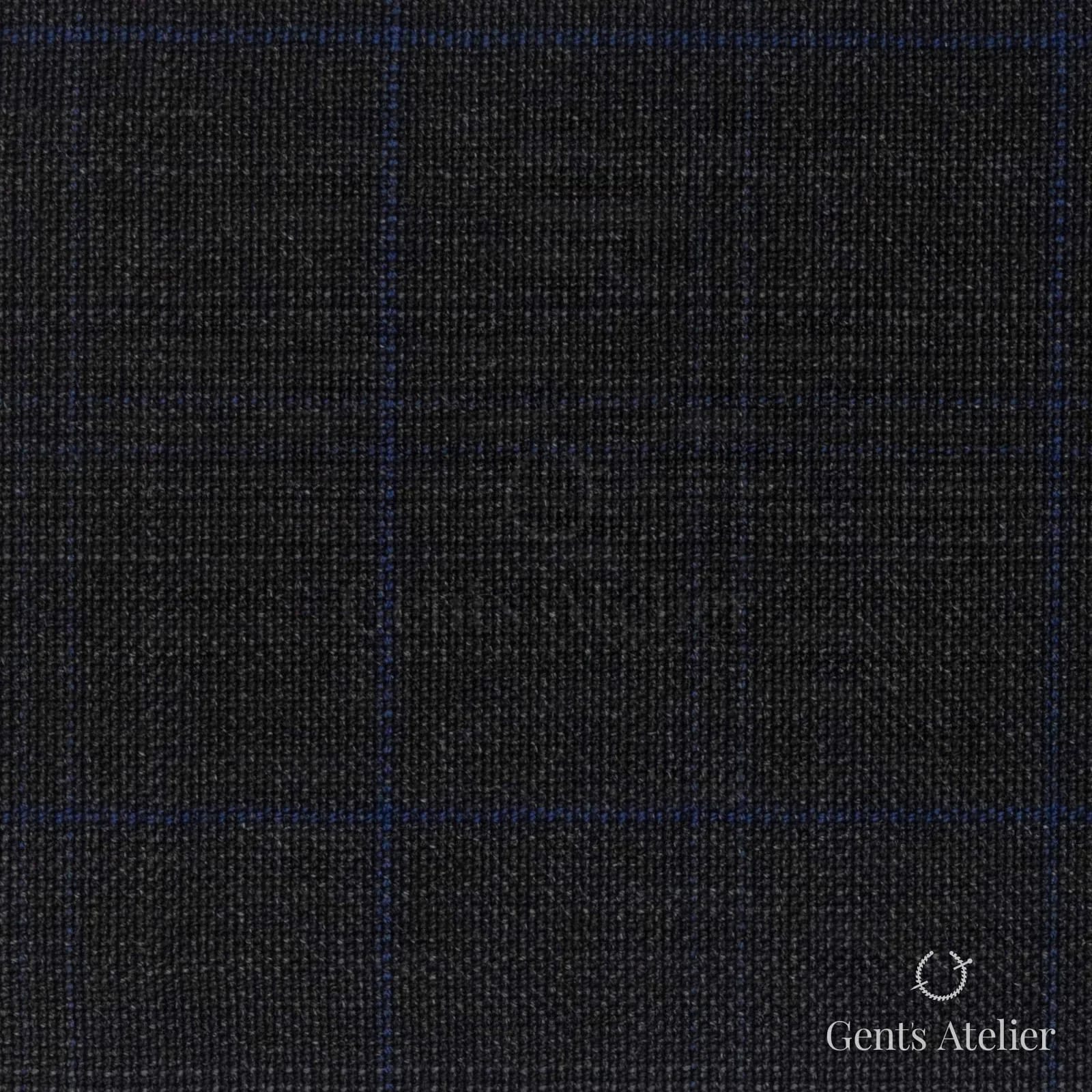 Костюмная ткань Marzoni 609 - 841 / 1000 — Антрацит / Синий, оконная клетка, 100% шерсть