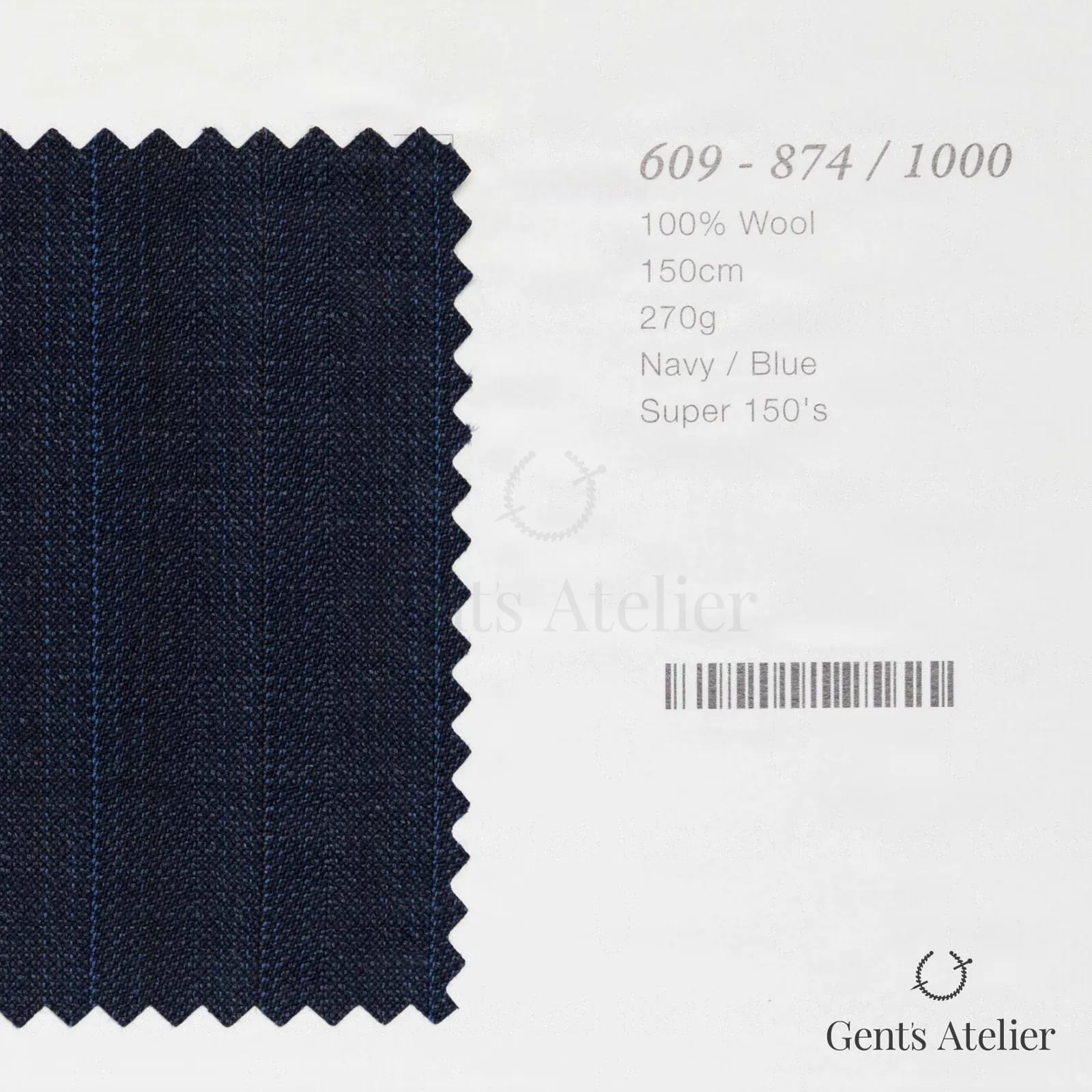 Образец ткани Marzoni 609 - 874 / 1000 с этикеткой — Тёмно-синий / Синий