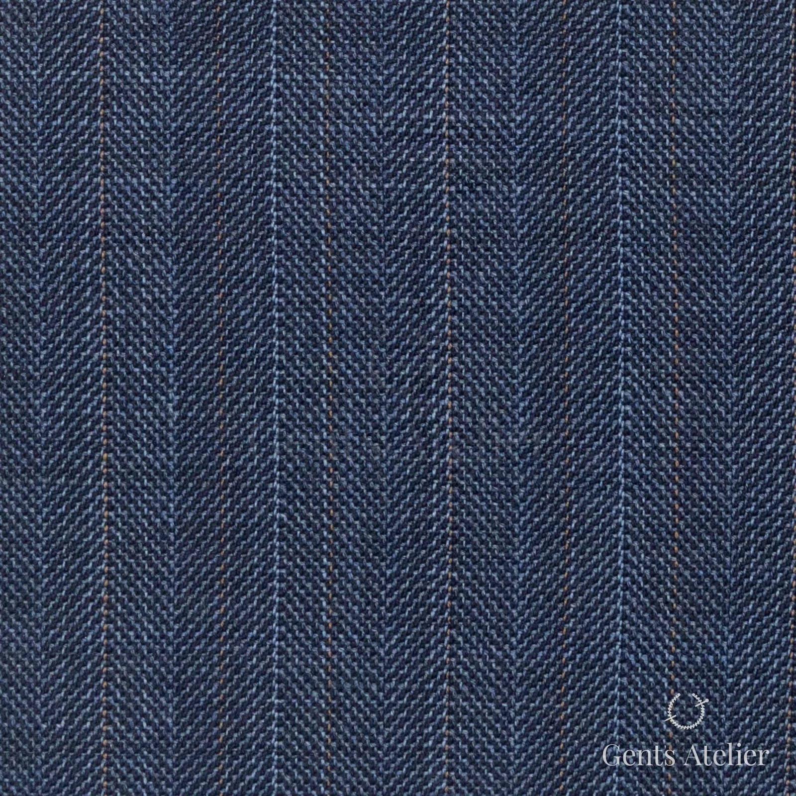 Костюмная ткань Marzoni 609 - 875 / 1000 — Синий / Orange, ёлочка, 100% шерсть