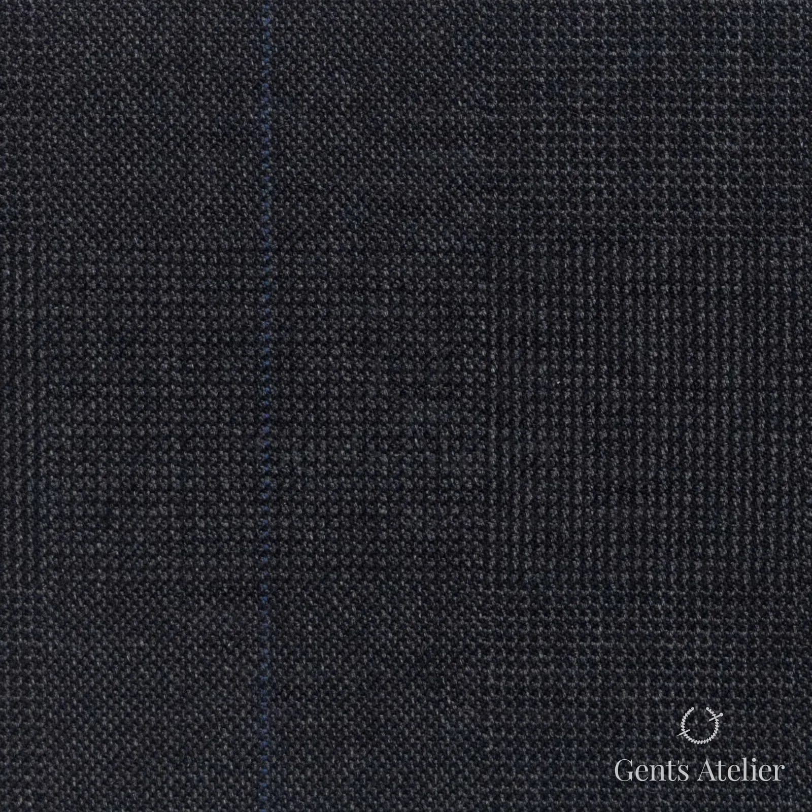 Костюмная ткань Marzoni 609 - 887 / 1200 — Антрацит / Синий, оконная клетка, 100% шерсть
