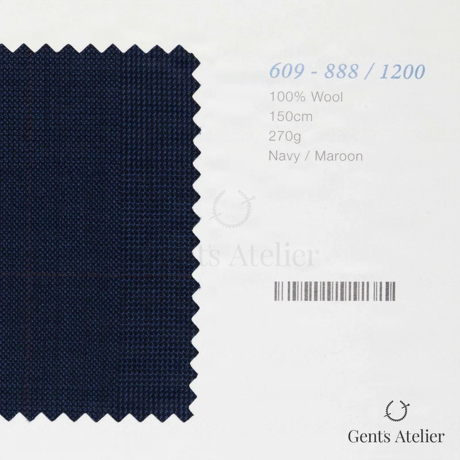 Образец ткани Marzoni 609 - 888 / 1200 с этикеткой — Тёмно-синий / Бордовый