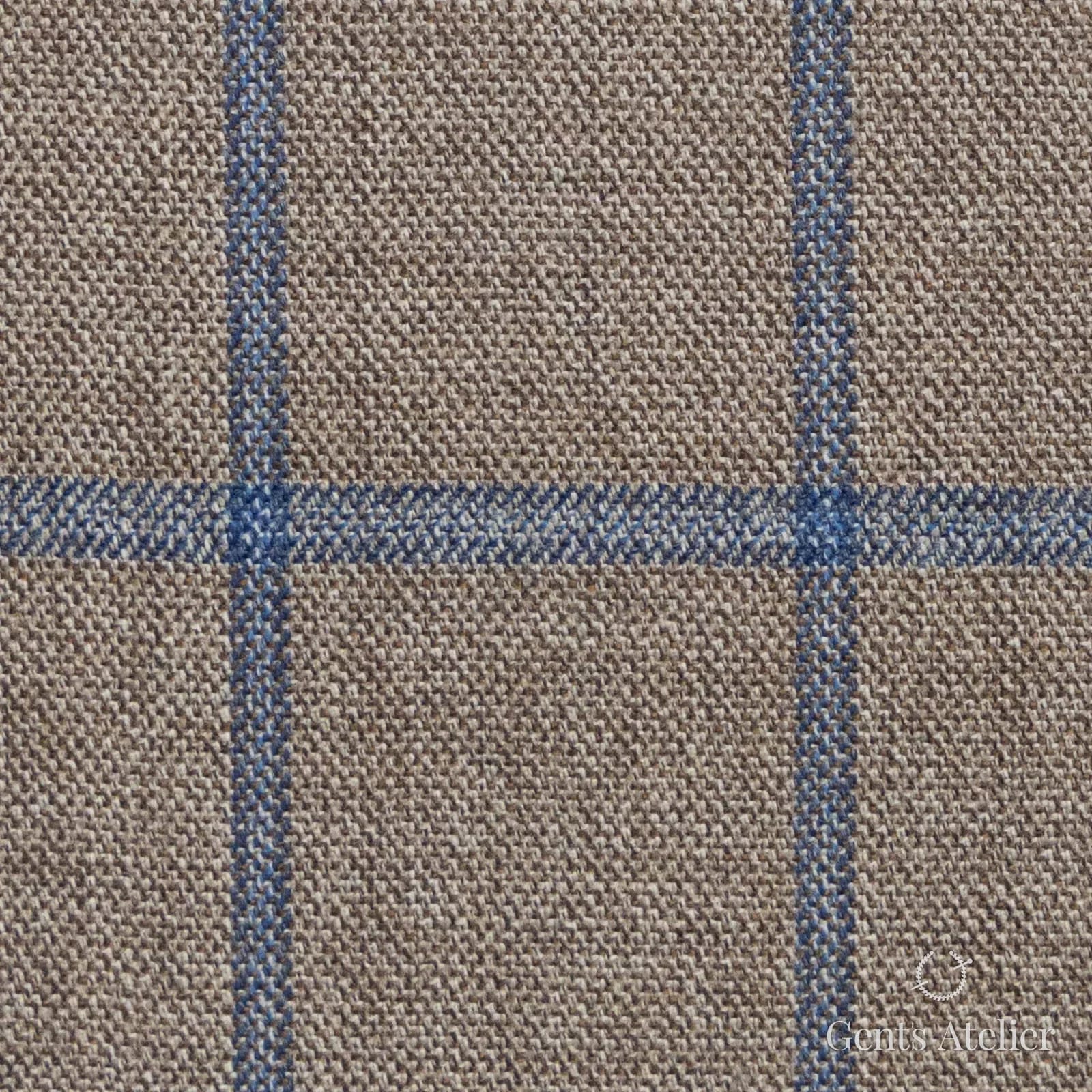 Костюмная ткань Marzoni 651 - 840 / 1200 — Тауп / Синий, оконная клетка, 100% шерсть