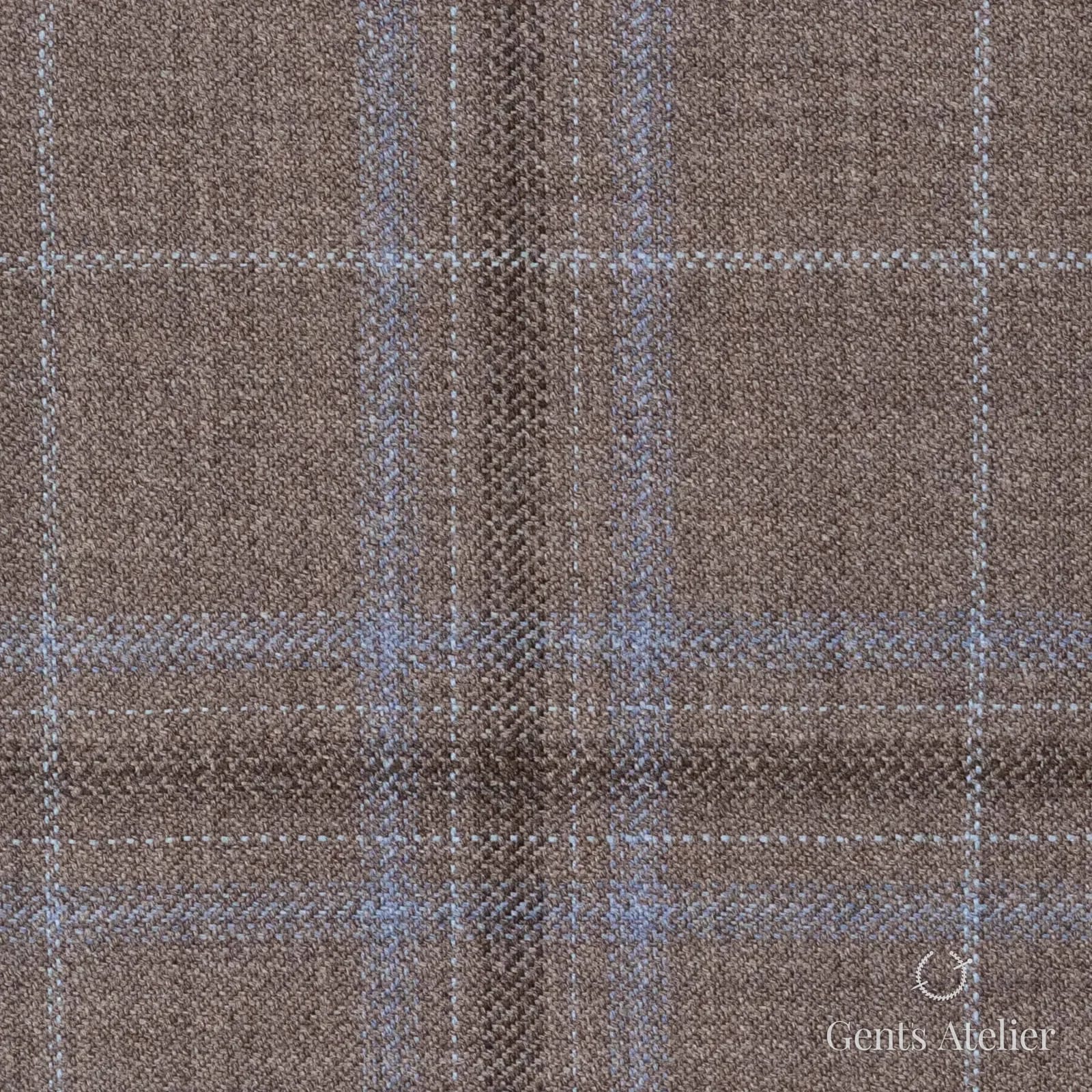 Костюмная ткань Marzoni 600 - 468 / 1000 — Коричневый / Голубой, оконная клетка, 100% шерсть