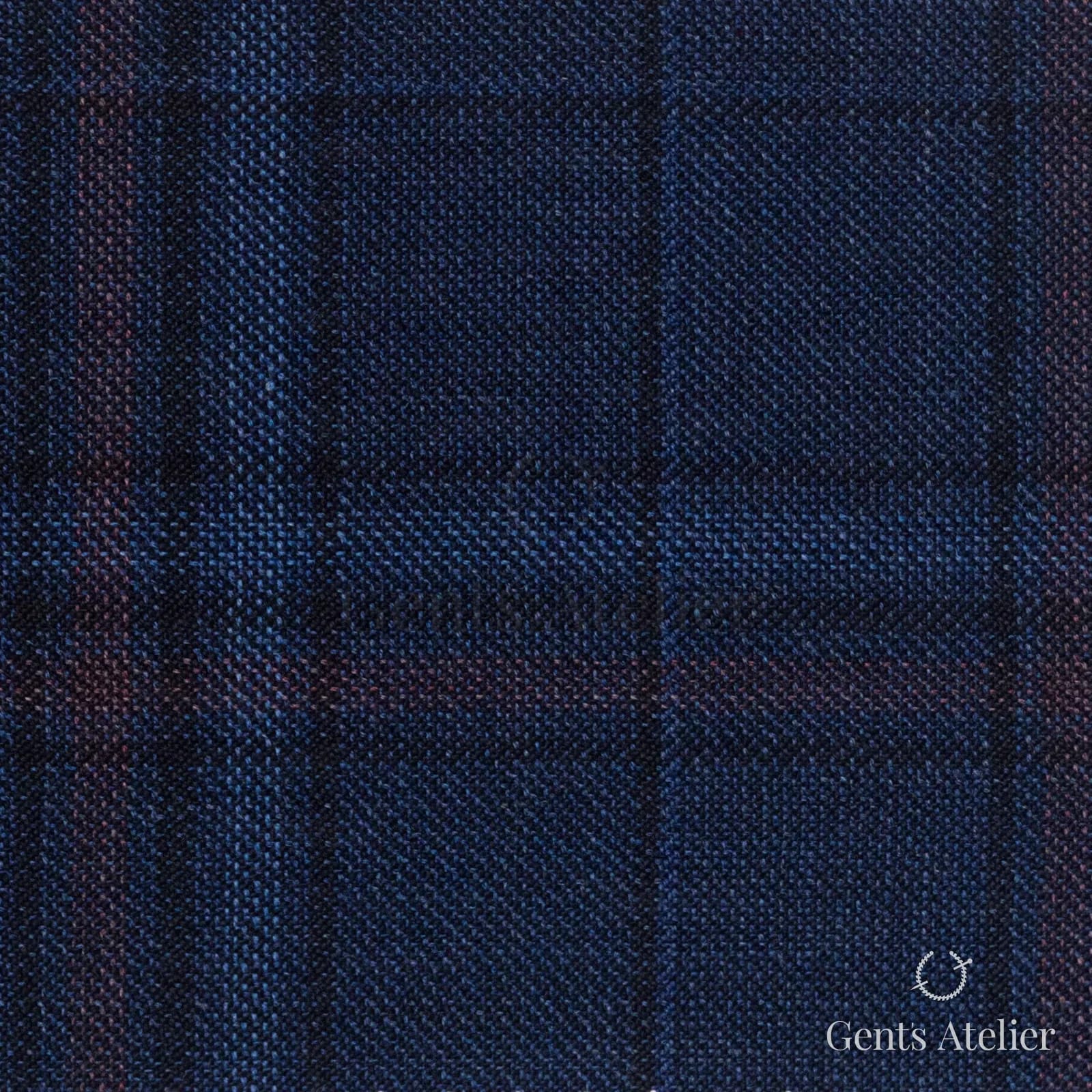 Костюмная ткань Marzoni 600 - 473 / 1000 — Тёмно-синий / Бордовый, оконная клетка, 100% шерсть