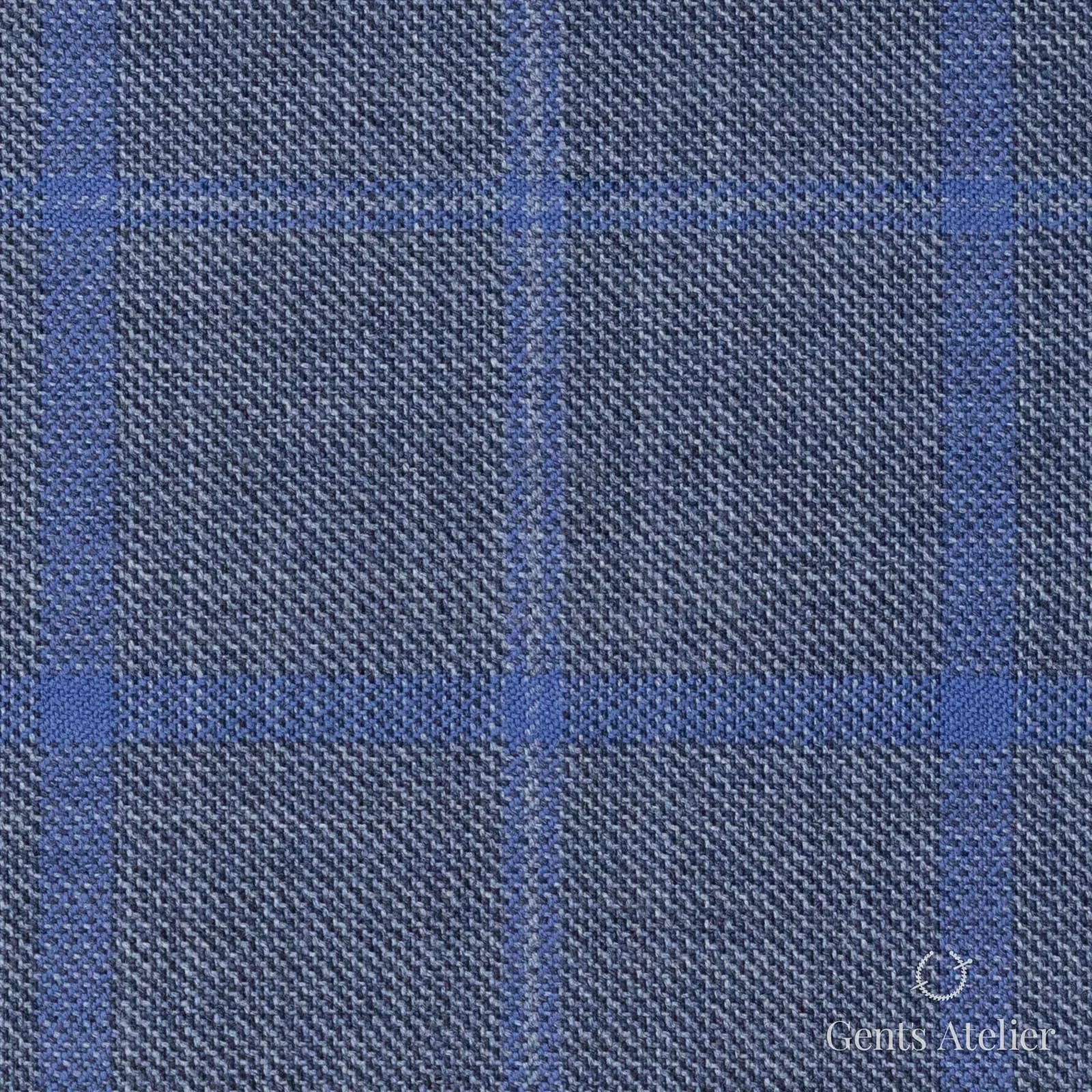 Костюмная ткань Marzoni 600 - 487 / 1000 — Синий / Серый, оконная клетка, 100% шерсть