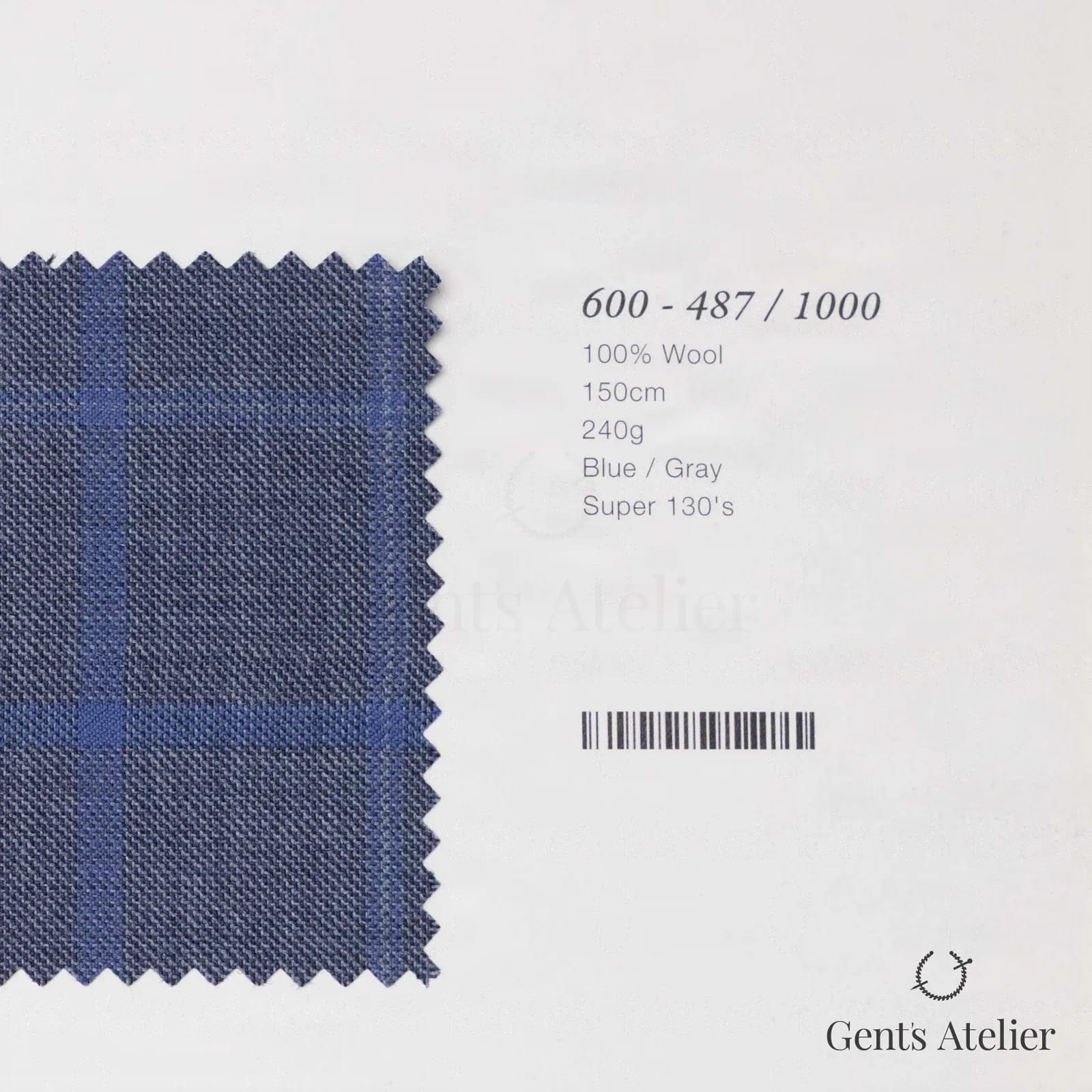 Образец ткани Marzoni 600 - 487 / 1000 с этикеткой — Синий / Серый