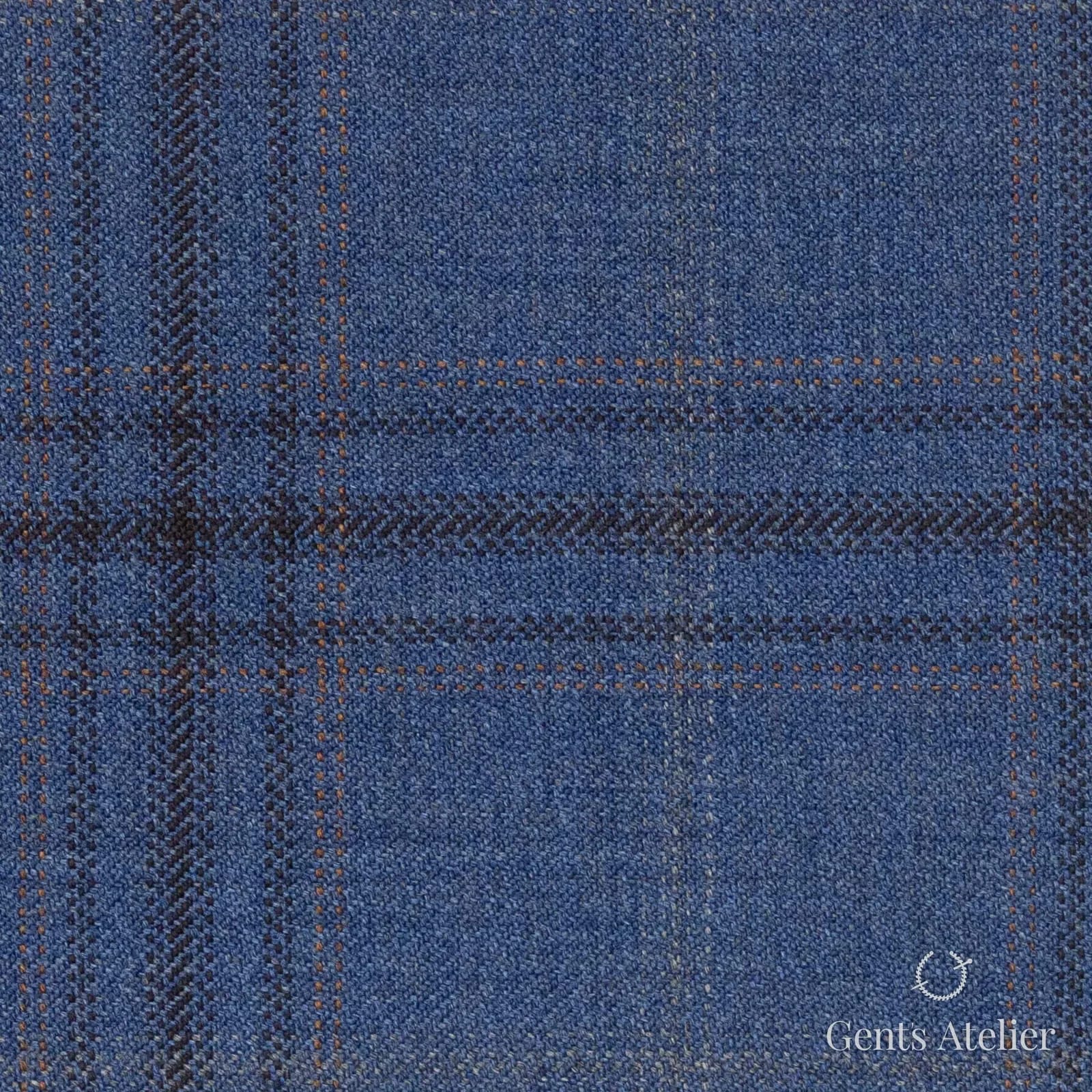 Костюмная ткань Marzoni 600 - 504 / 1000 — Синий / Tan, оконная клетка, 100% шерсть