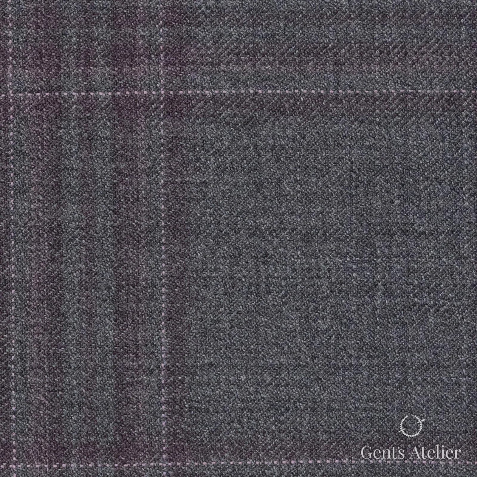 Костюмная ткань Marzoni 600 - 506 / 1000 — Серый / Фиолетовый, оконная клетка, 100% шерсть