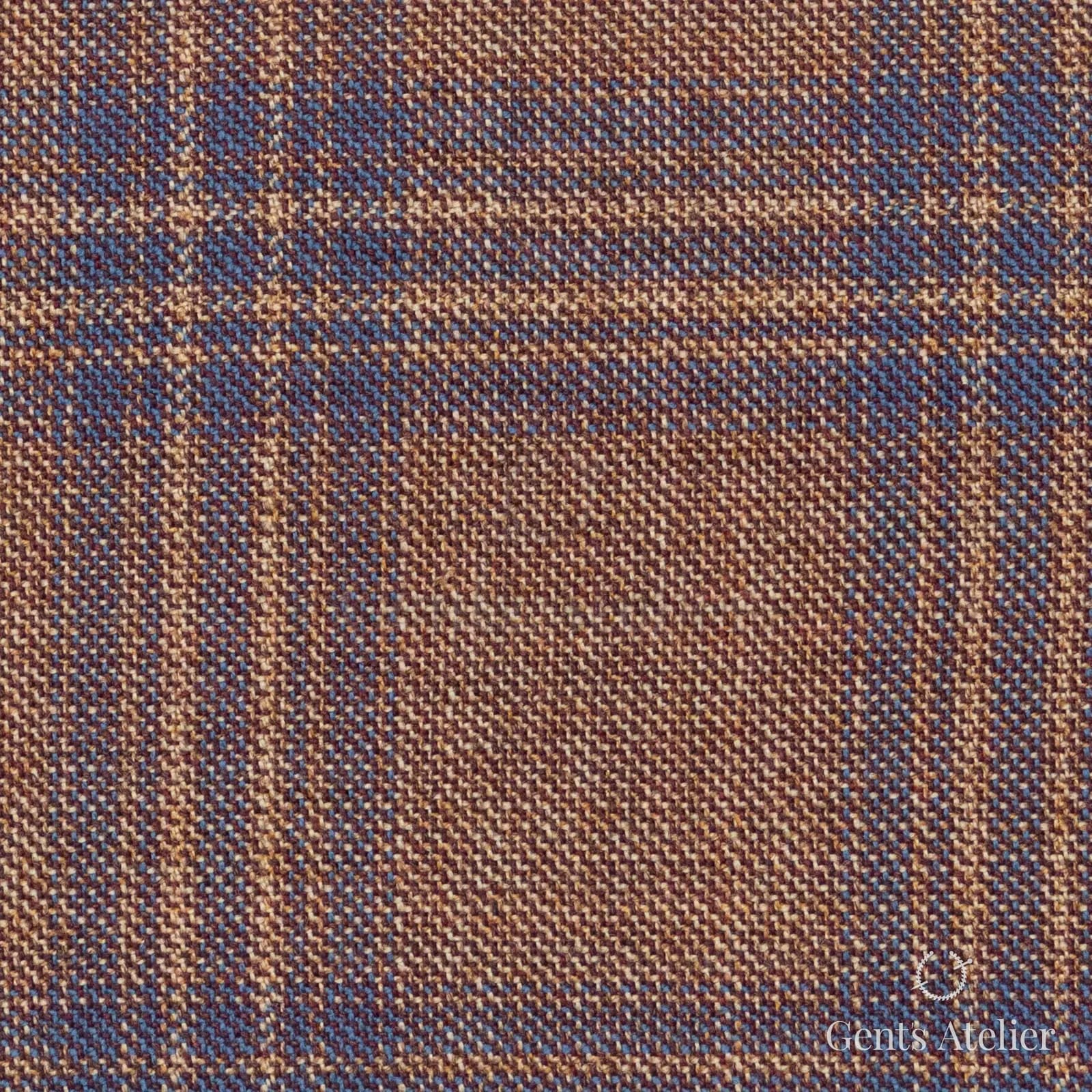 Костюмная ткань Marzoni 600 - 530 / 1000 — Tan / Синий, клетка, 100% шерсть