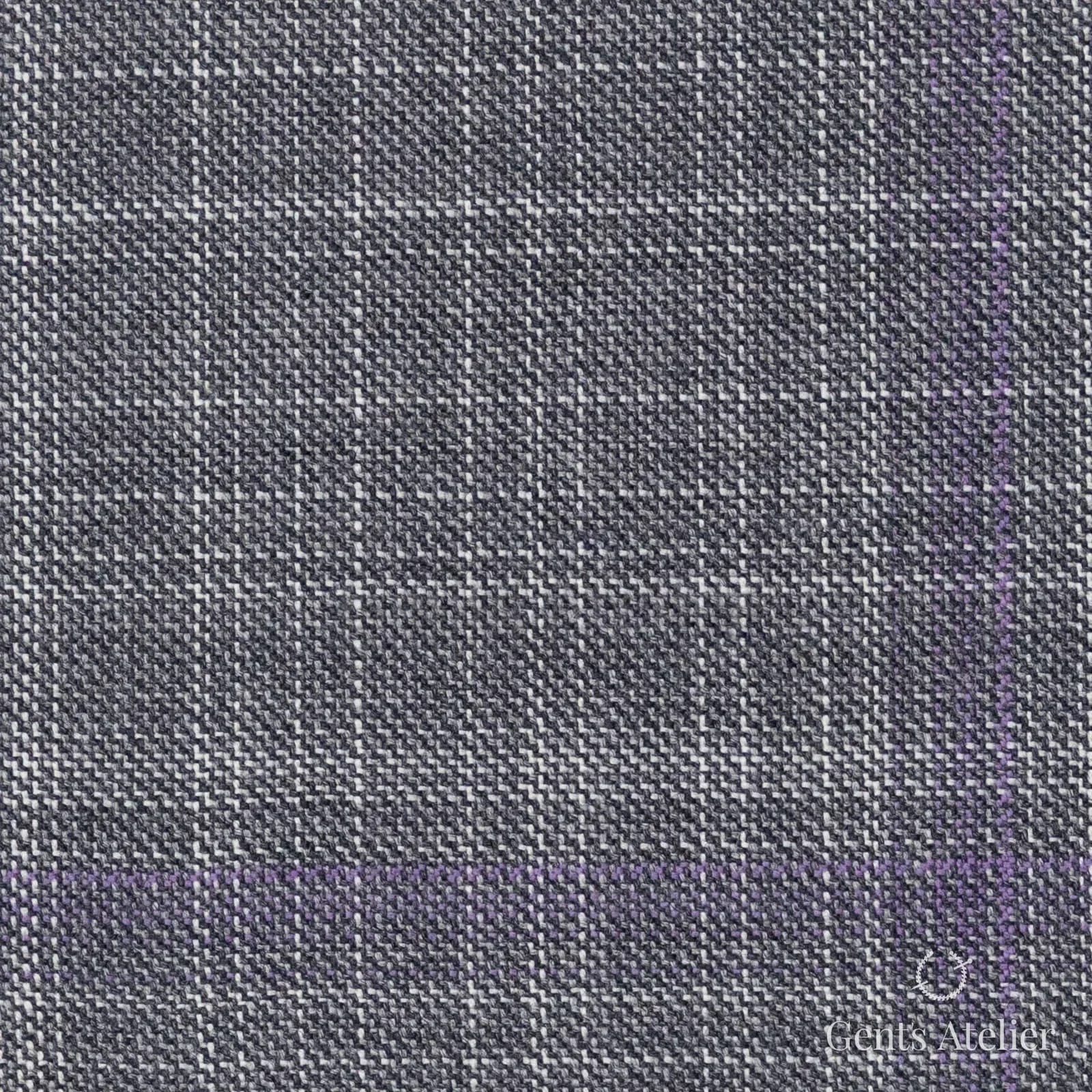 Костюмная ткань Marzoni 600 - 532 / 1000 — Серый / Фиолетовый, оконная клетка, 100% шерсть