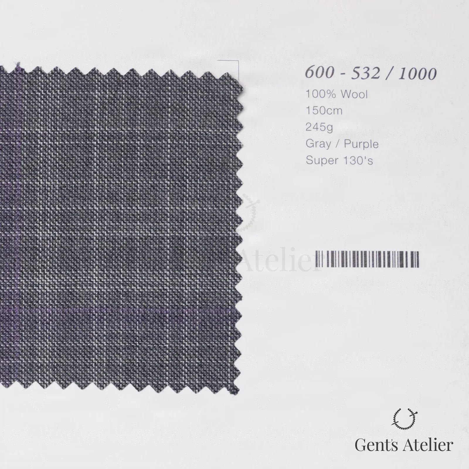Образец ткани Marzoni 600 - 532 / 1000 с этикеткой — Серый / Фиолетовый