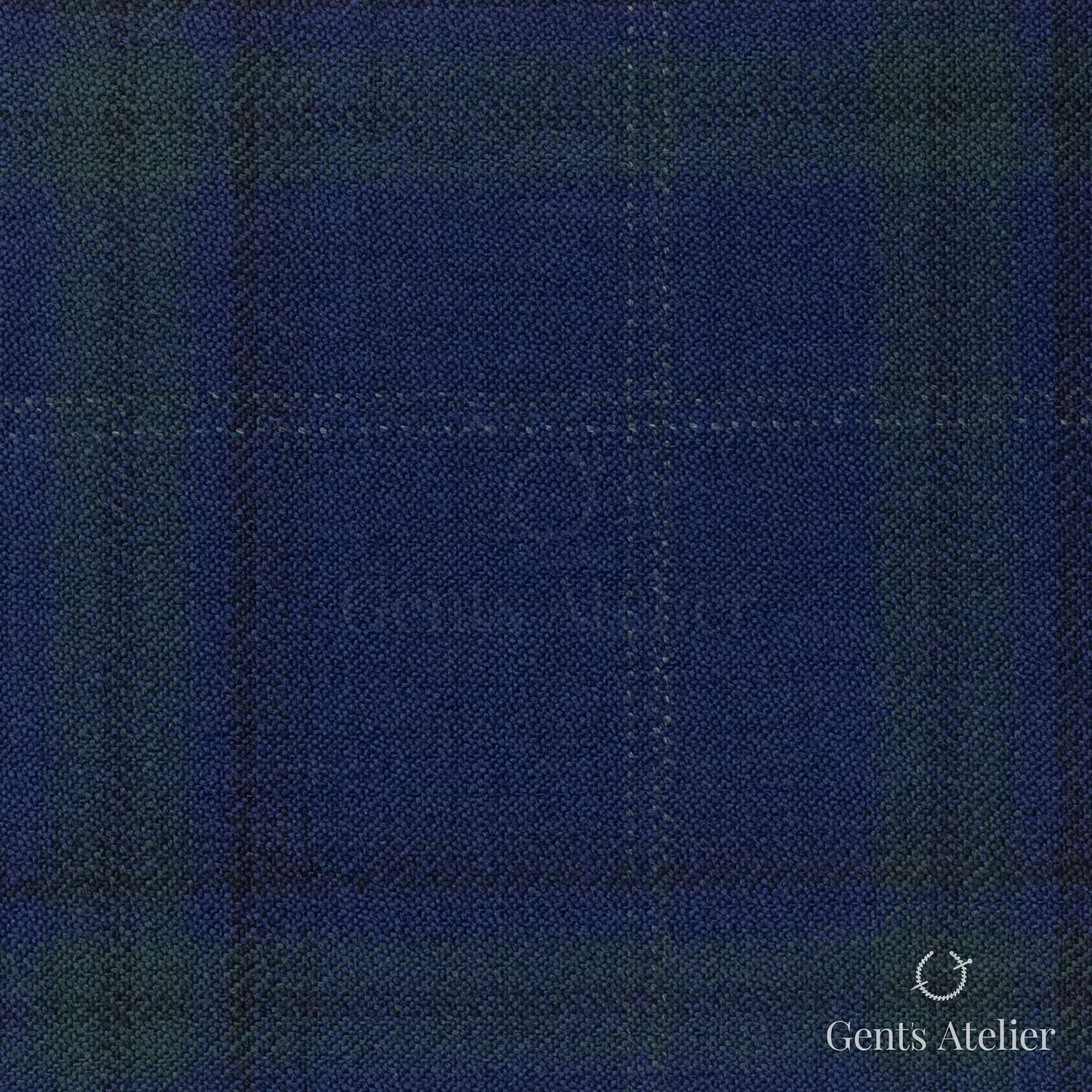 Костюмная ткань Marzoni 600 - 538 / 1000 — Тёмно-синий / Зелёный, клетка, 100% шерсть