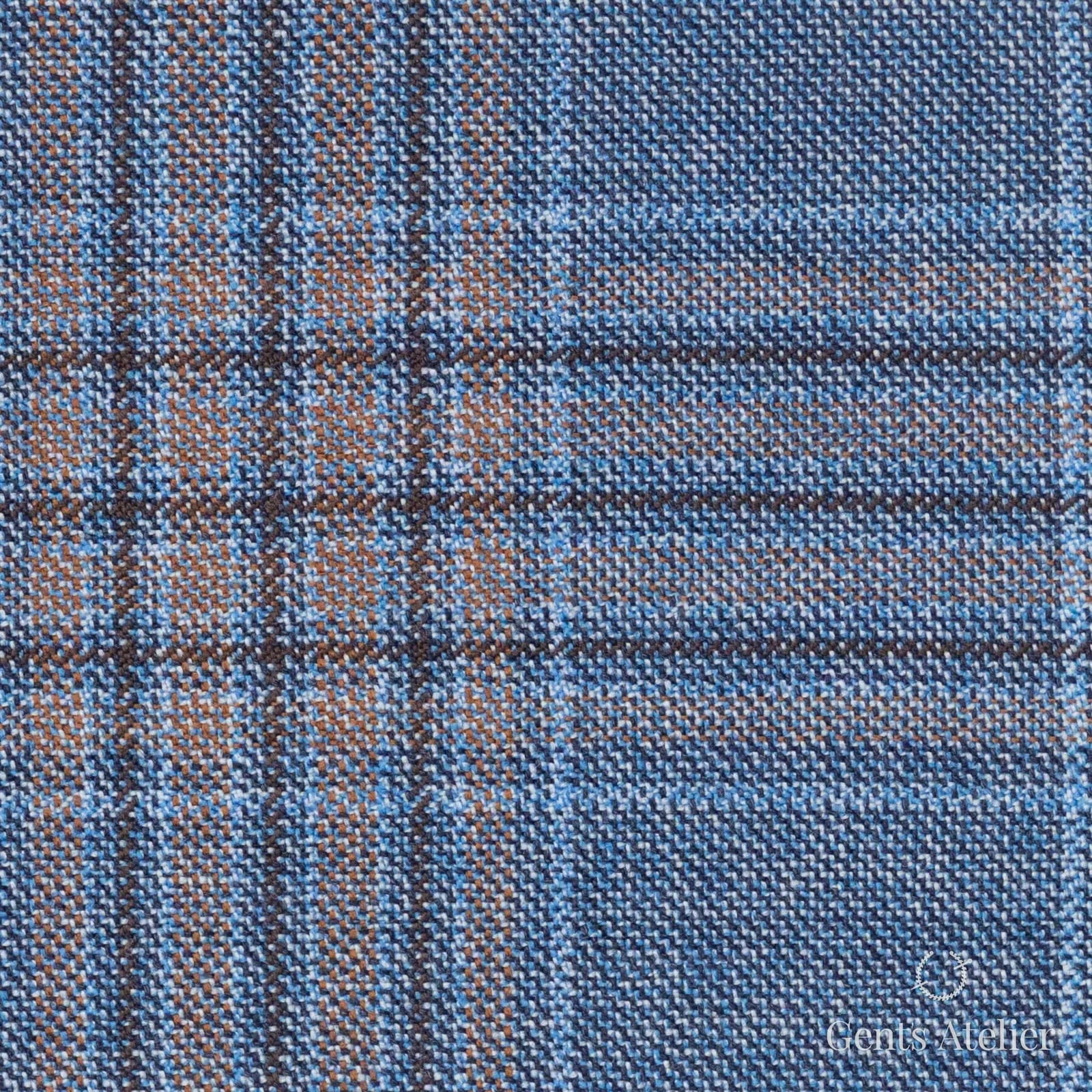 Костюмная ткань Marzoni 600 - 549 / 1000 — Синий / Tan, оконная клетка, 100% шерсть