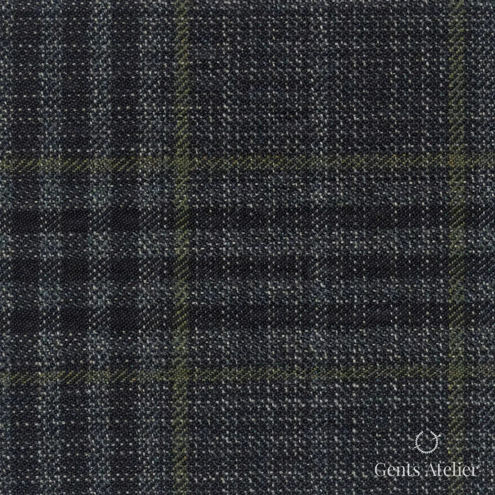 Костюмная ткань Marzoni 600 - 561 / 1000 — Антрацит / Оливковый, клетка, 100% шерсть