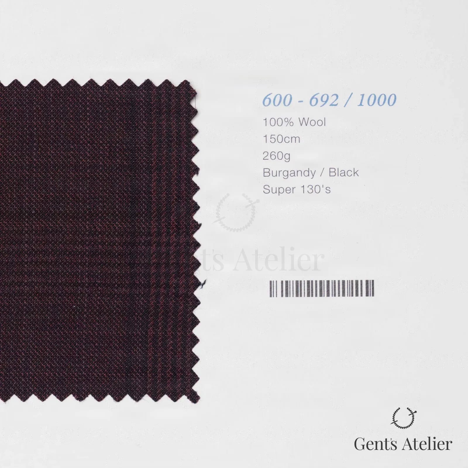 Образец ткани Marzoni 600 - 692 / 1000 с этикеткой — Burgandy / Чёрный