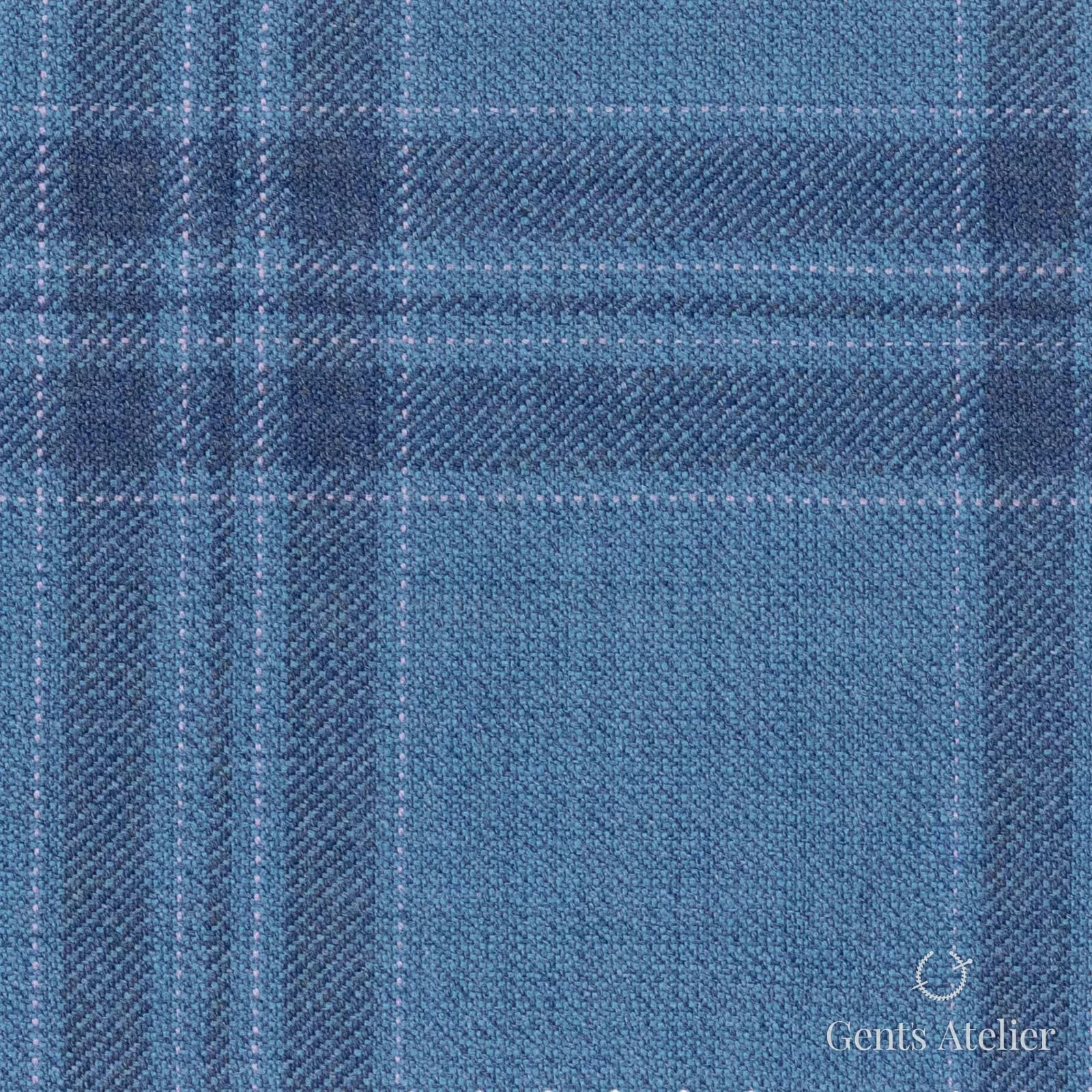 Костюмная ткань Marzoni 600 - 695 / 1000 — Голубой / Тёмно-синий, оконная клетка, 100% шерсть