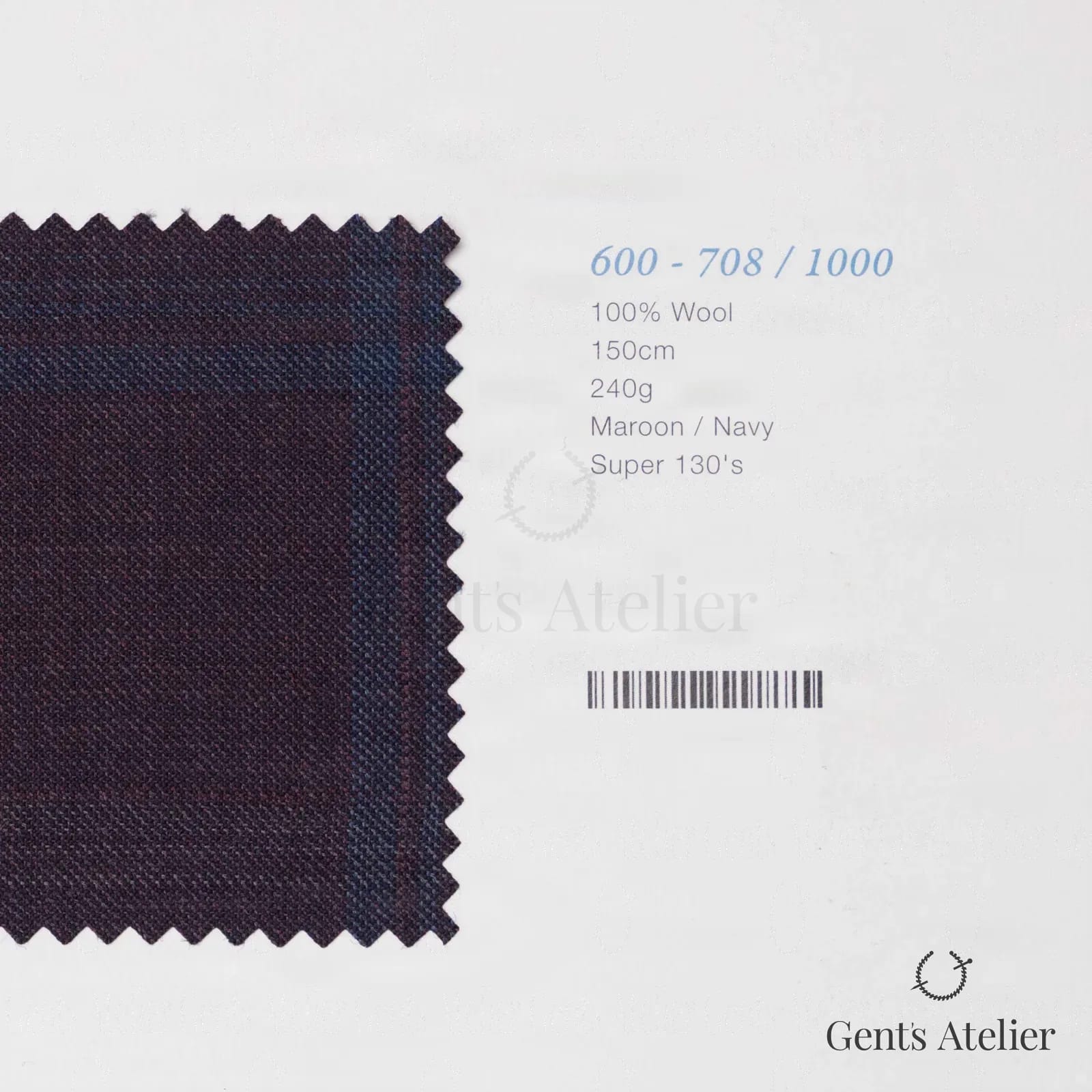 Образец ткани Marzoni 600 - 708 / 1000 с этикеткой — Бордовый / Тёмно-синий