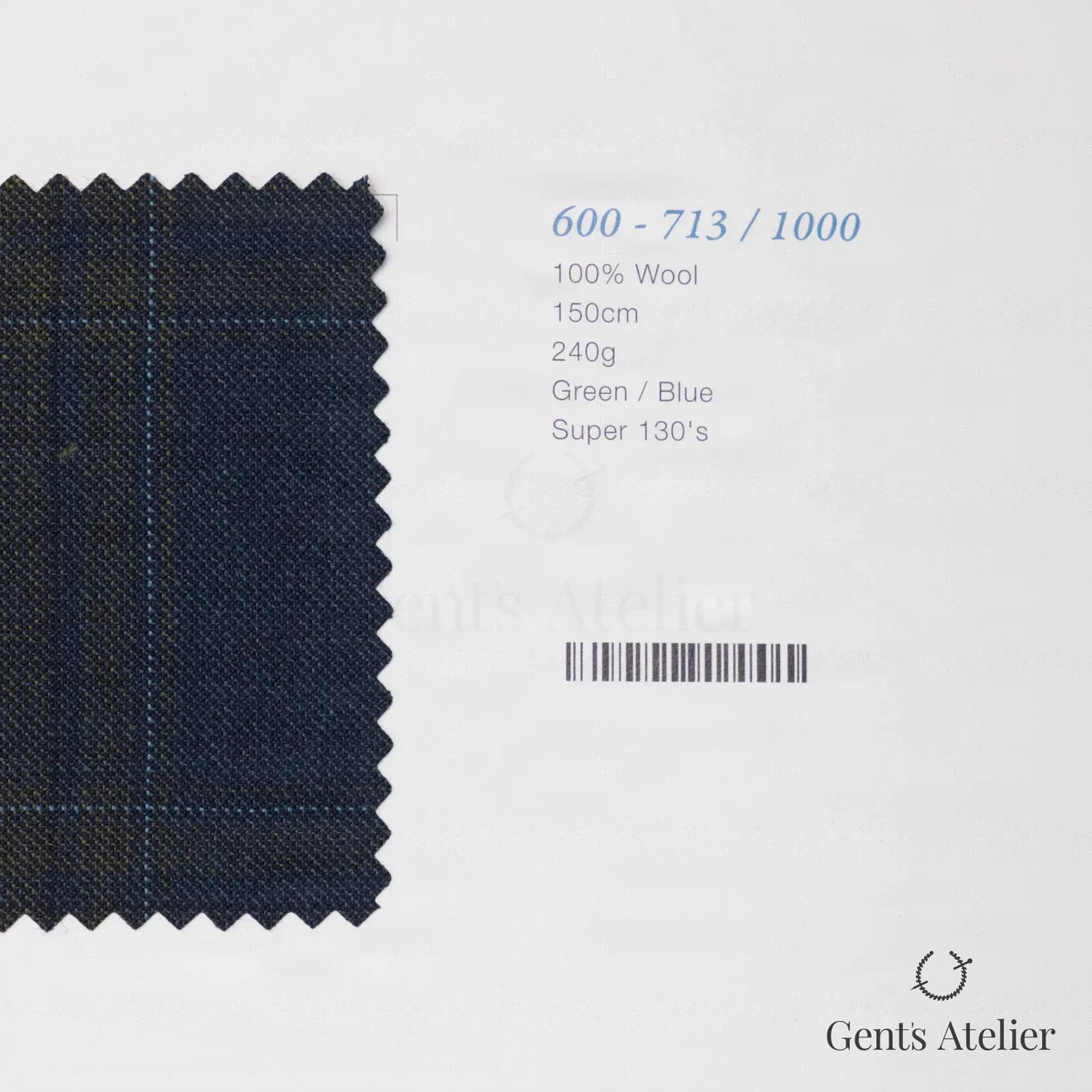 Образец ткани Marzoni 600 - 713 / 1000 с этикеткой — Зелёный / Синий