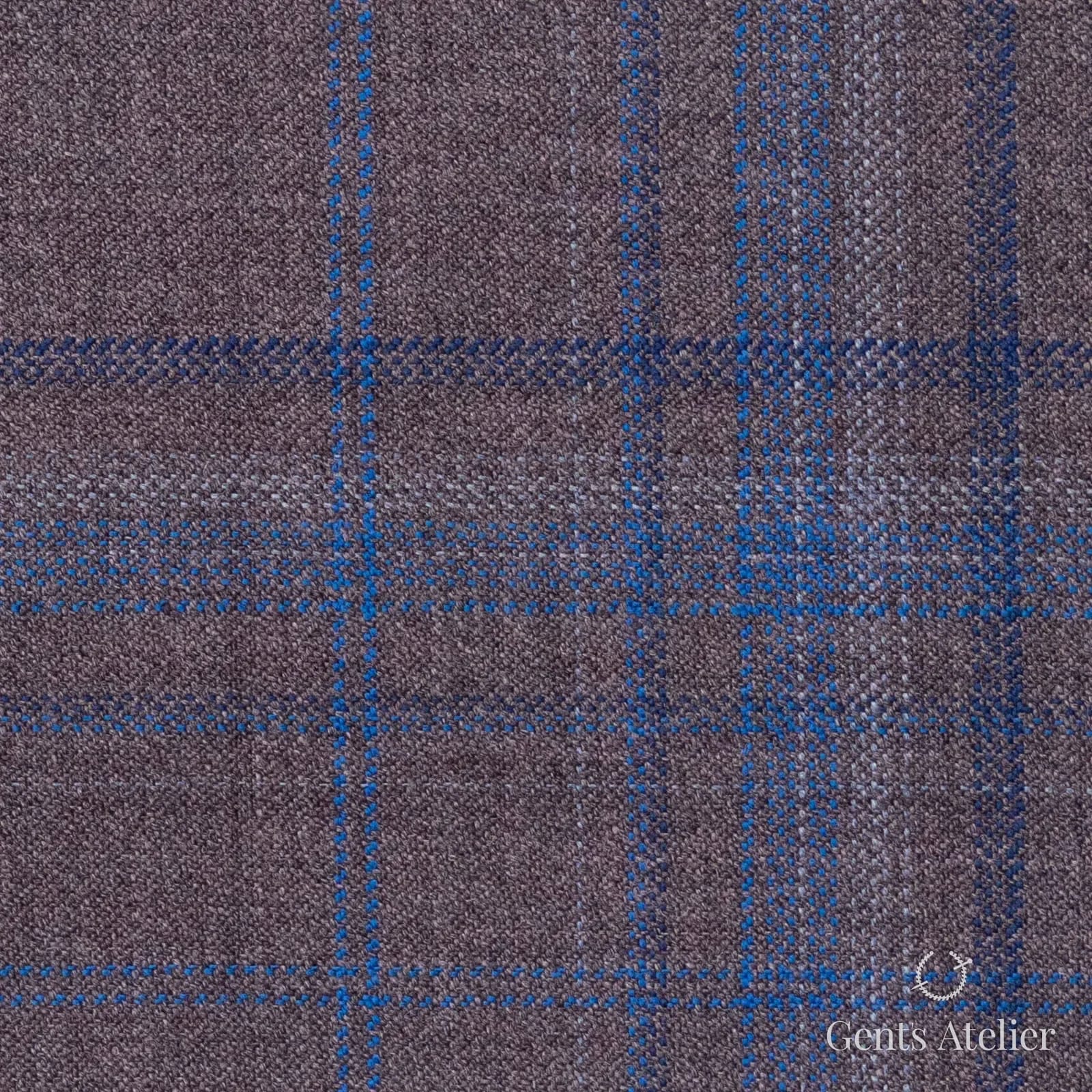 Костюмная ткань Marzoni 600 - 717 / 1000 — Tan / Тёмно-синий, оконная клетка, 100% шерсть