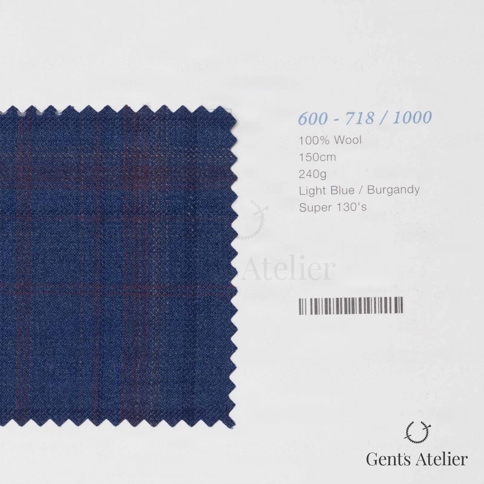 Образец ткани Marzoni 600 - 718 / 1000 с этикеткой — Голубой / Burgandy
