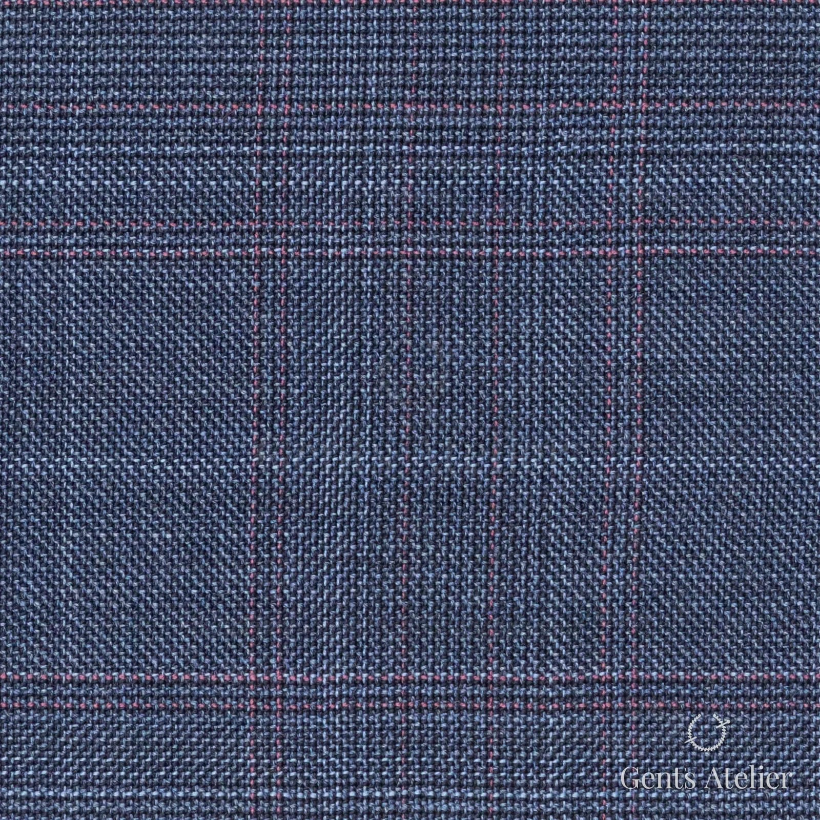 Костюмная ткань Marzoni 609 - 878 / 1000 — Синий / Pink, оконная клетка, 100% шерсть