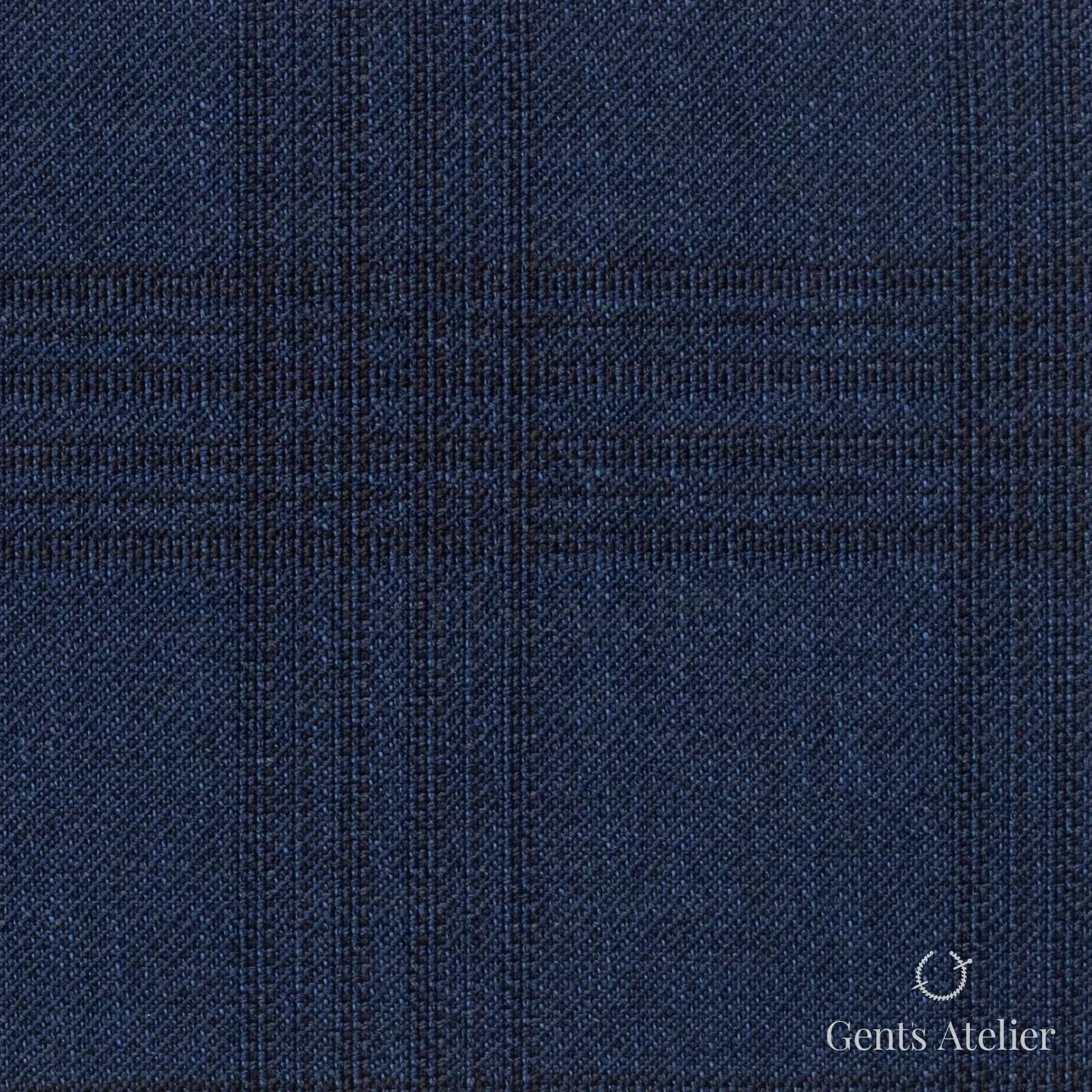 Костюмная ткань Marzoni 609 - 880 / 1000 — Синий / Чёрный, оконная клетка, 100% шерсть