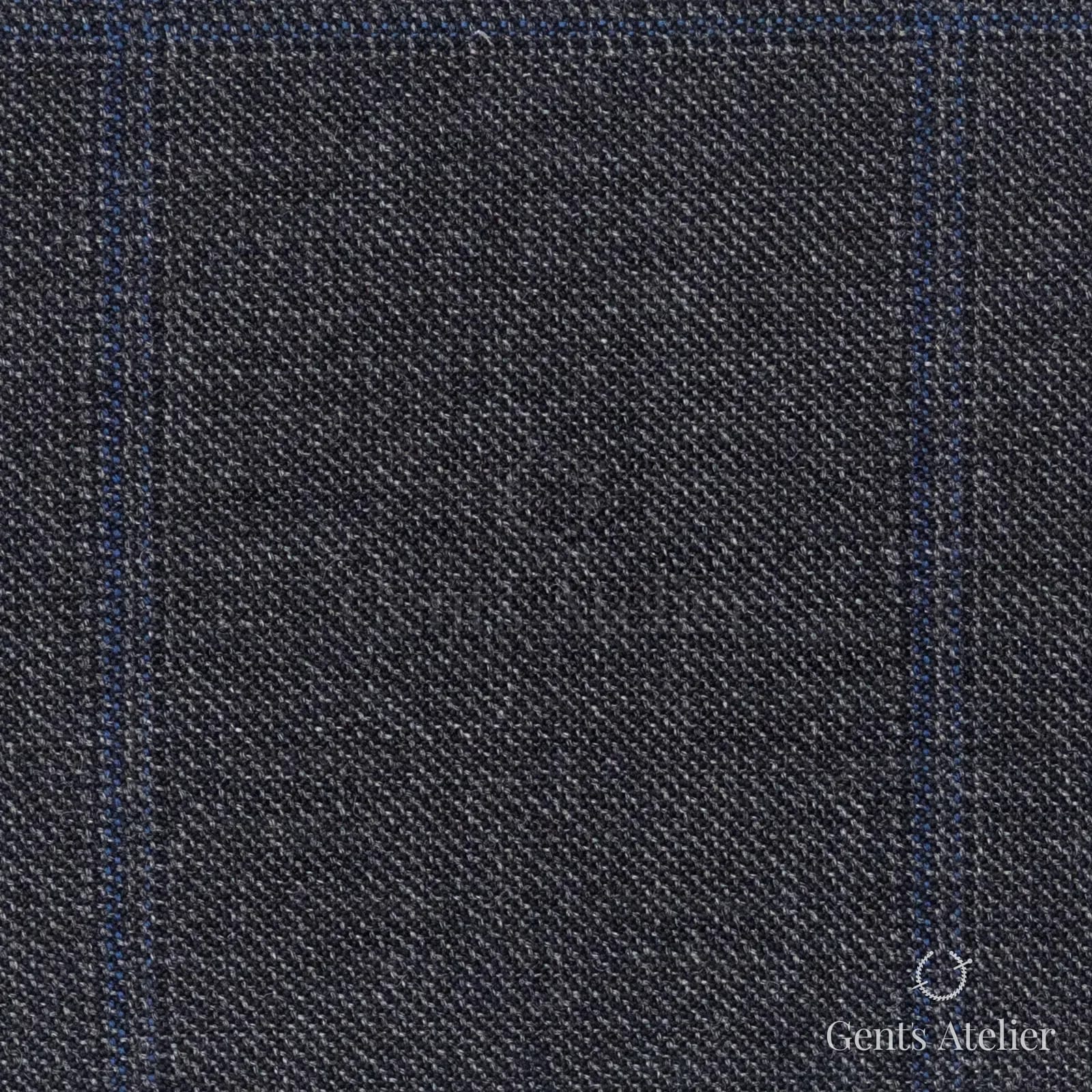 Костюмная ткань Marzoni 621 - 067 / 900 — Антрацит / Синий, оконная клетка, 100% шерсть