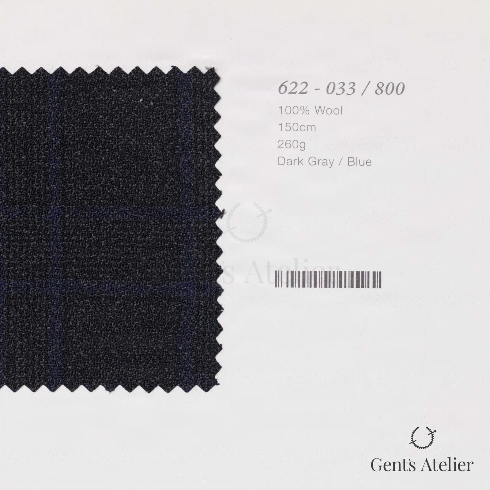 Образец ткани Marzoni 622 - 033 / 800 с этикеткой — Dark Gray / Синий