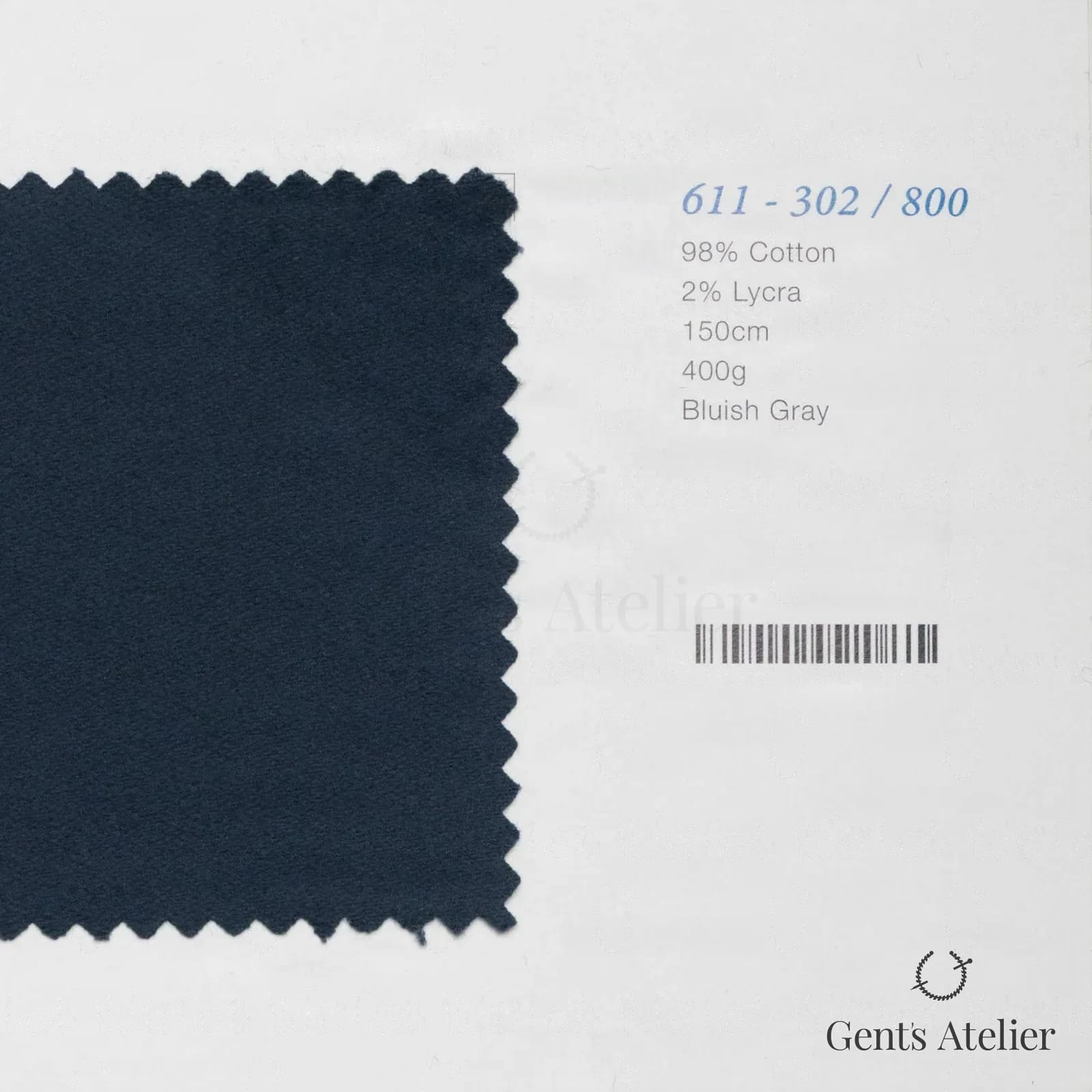 Образец ткани Marzoni 611 - 302 / 800 с этикеткой — Bluish Gray